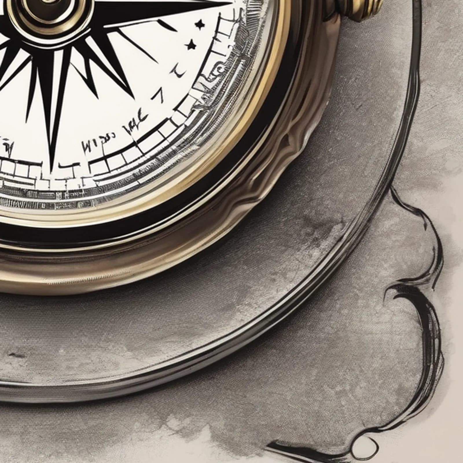 Antique Brass Pocket Compass tattoo design, close-up detail