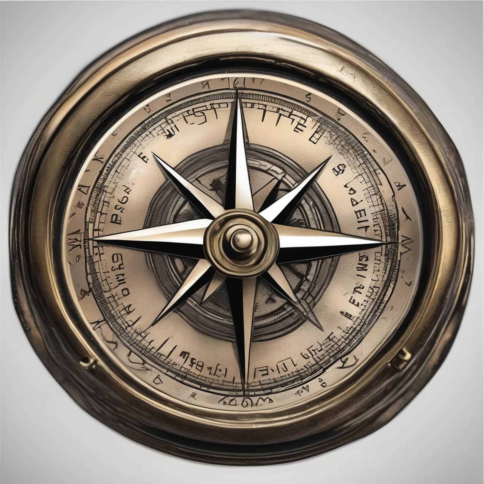Antique Brass Pocket Compass tattoo design, alternative version 3