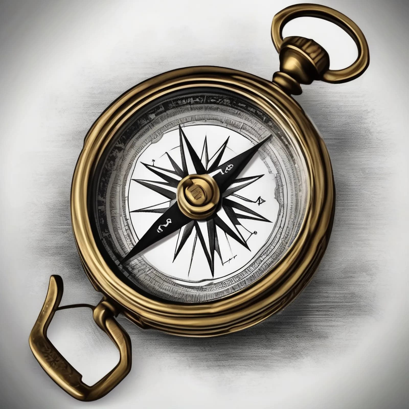 Antique Brass Pocket Compass tattoo design, alternative version 4