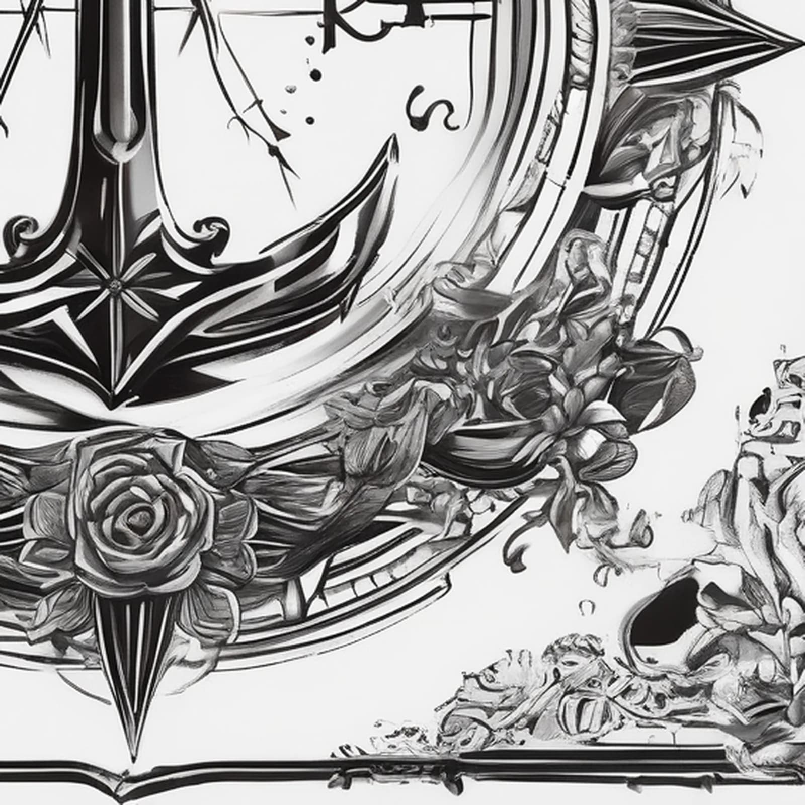 Compass And Anchor tattoo design, close-up detail