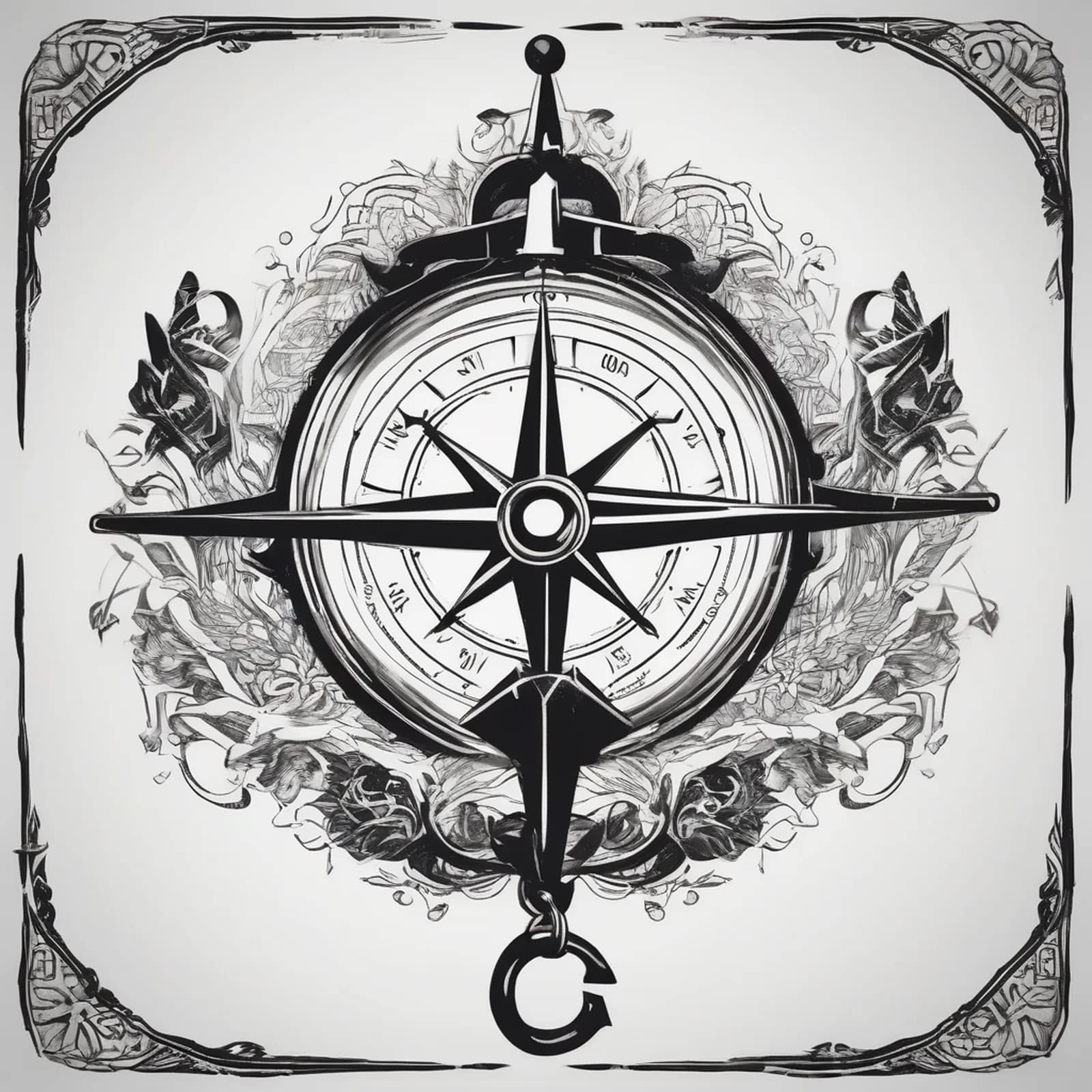 Compass And Anchor tattoo design, alternative version 3