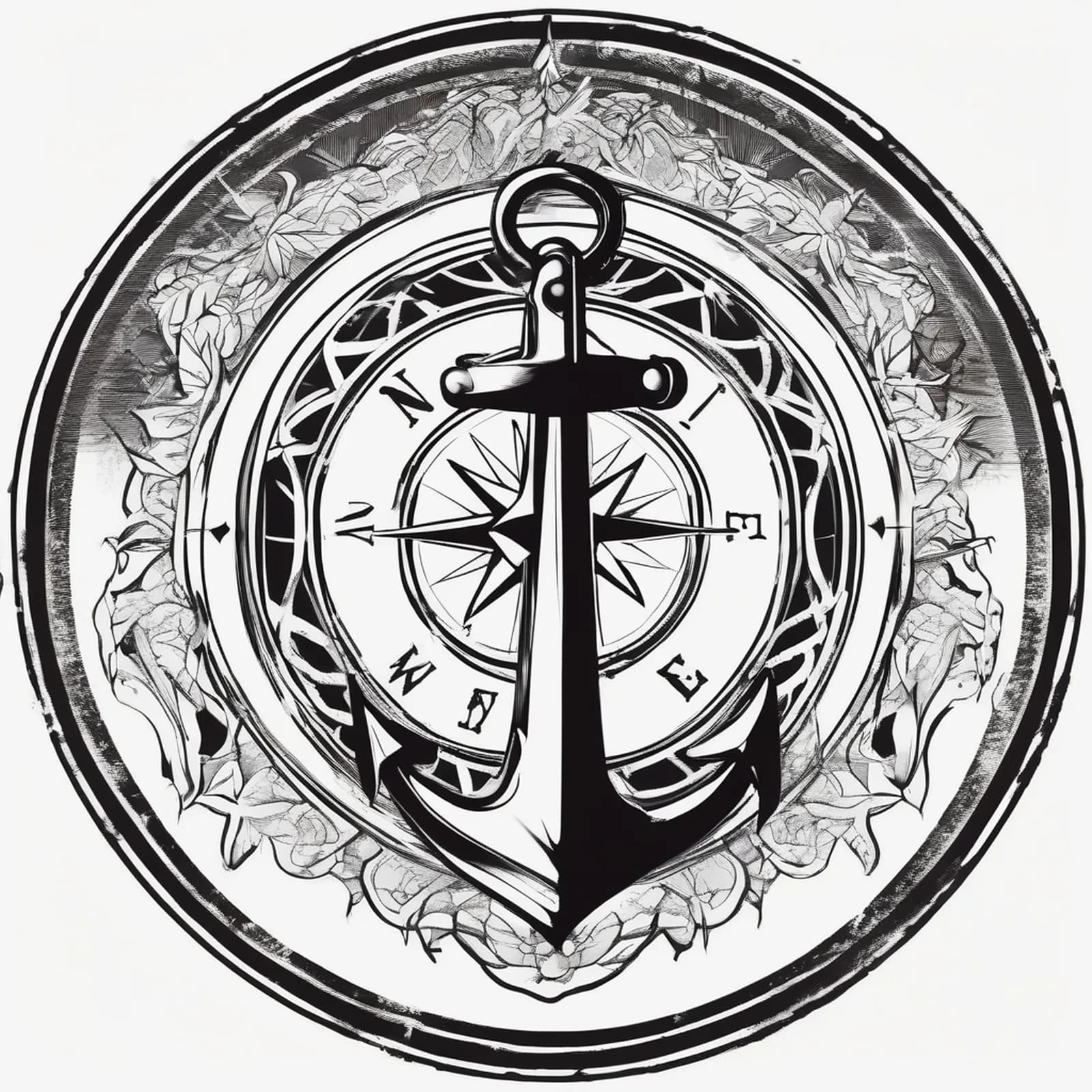 Compass And Anchor tattoo design, alternative version 4
