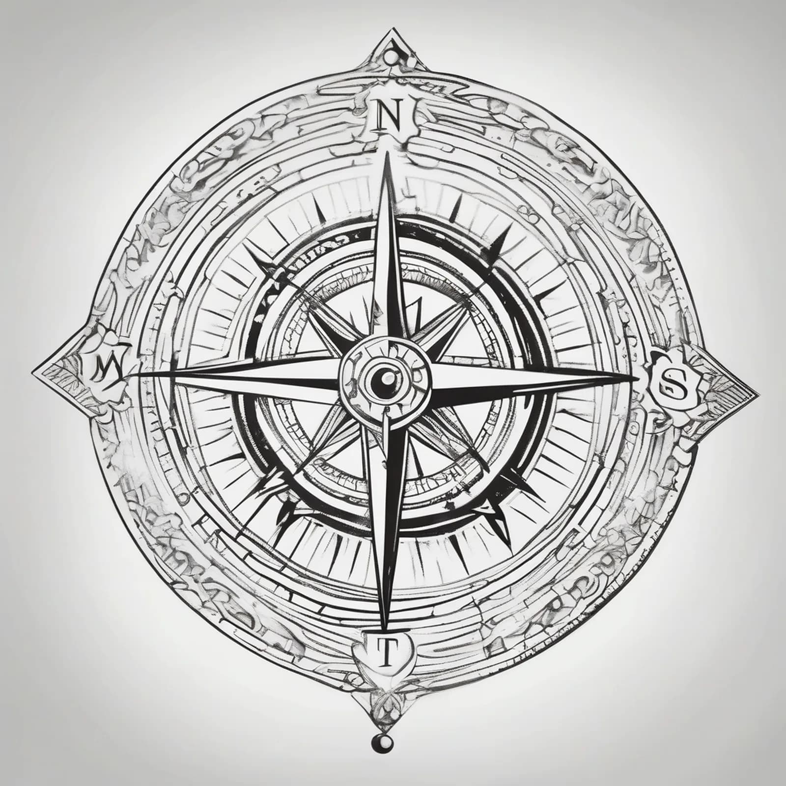 Compass And Arrow tattoo design, alternative version 3
