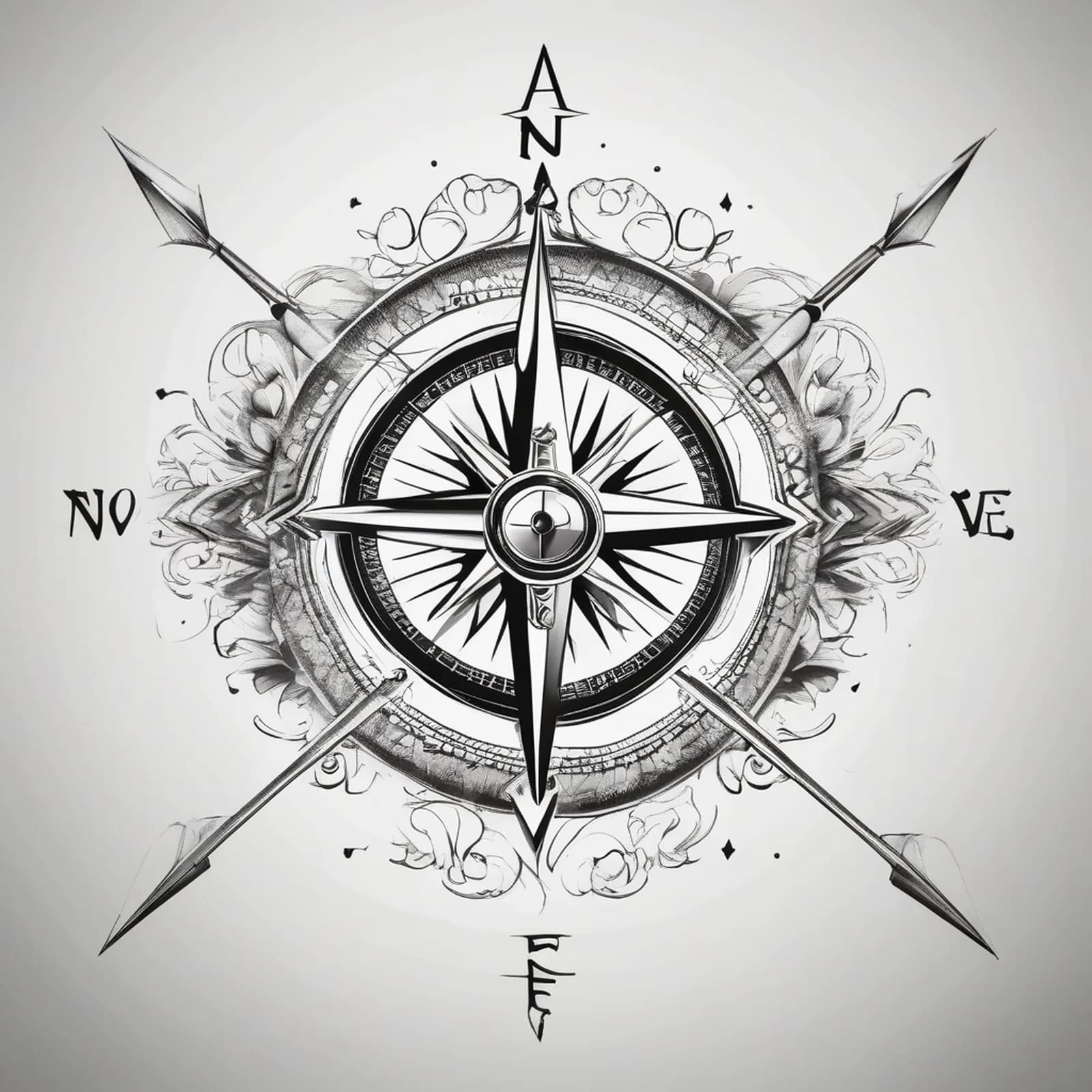 Compass And Arrow tattoo design, alternative version 4