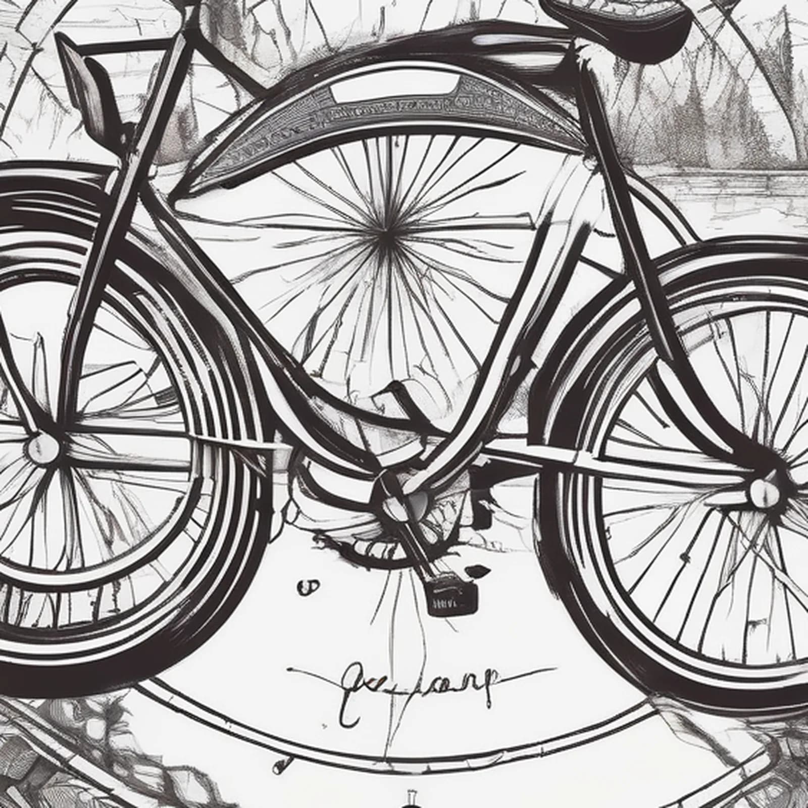Compass And Bicycle tattoo design, close-up detail
