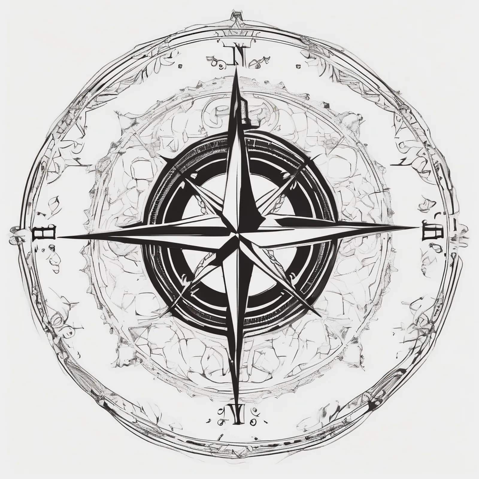 Compass And Bicycle tattoo design, alternative version 2