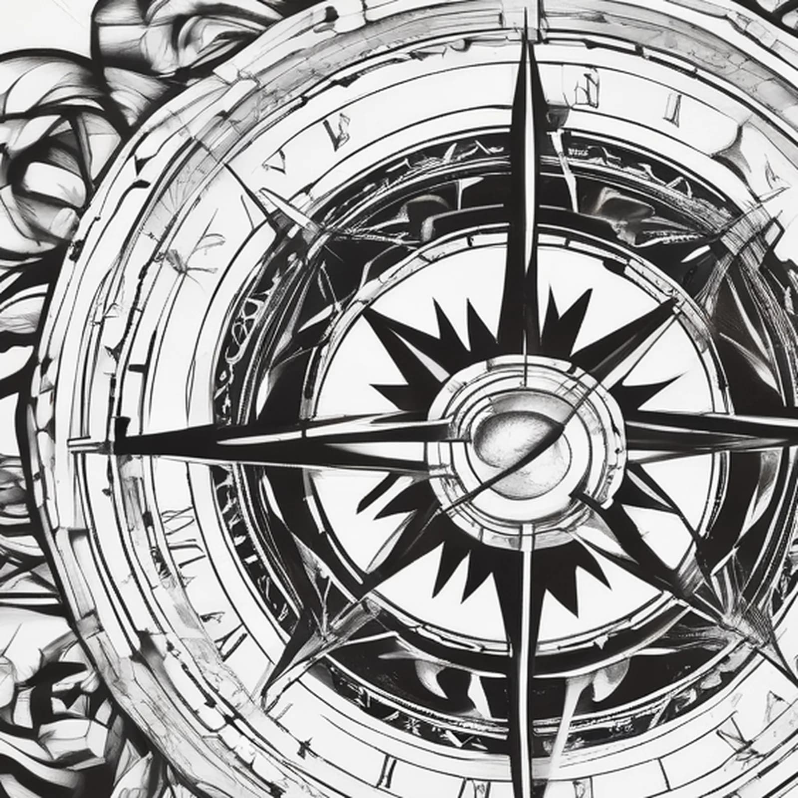 Compass And DNA Helix tattoo design, close-up detail