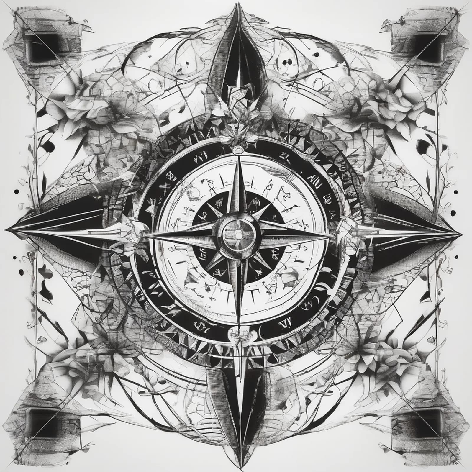 Compass And DNA Helix tattoo design, alternative version 3