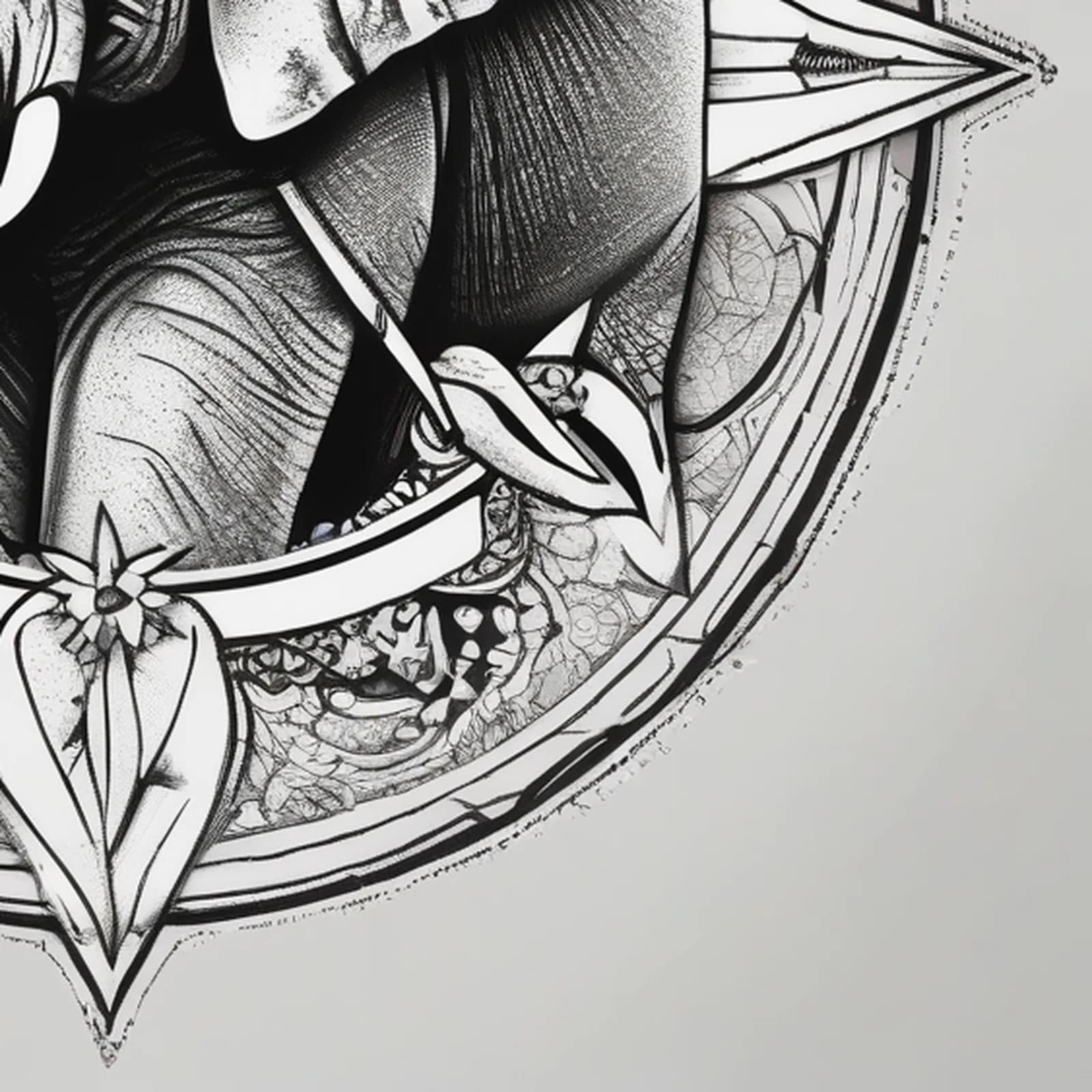 Compass And Elephant tattoo design, close-up detail