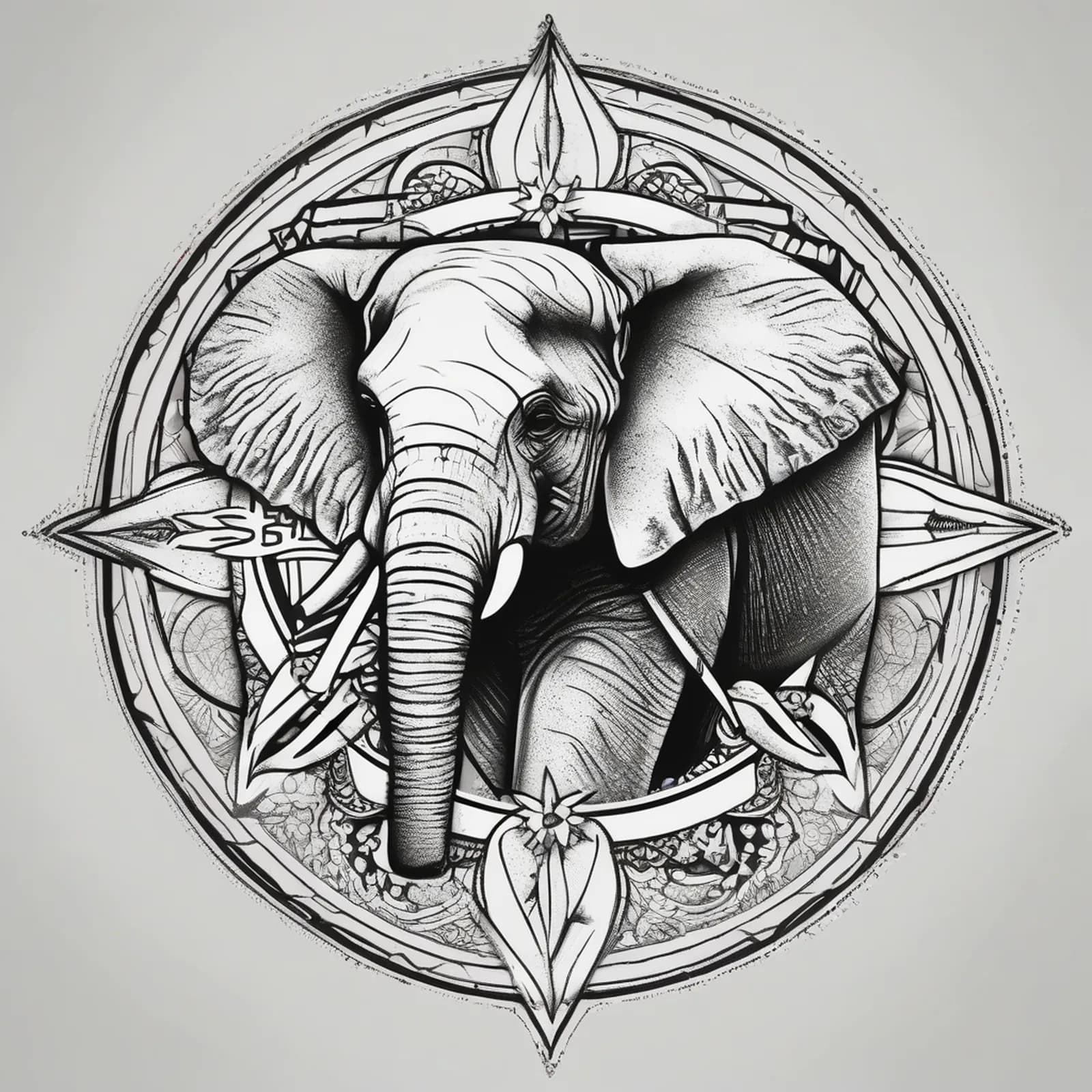 Compass And Elephant tattoo design