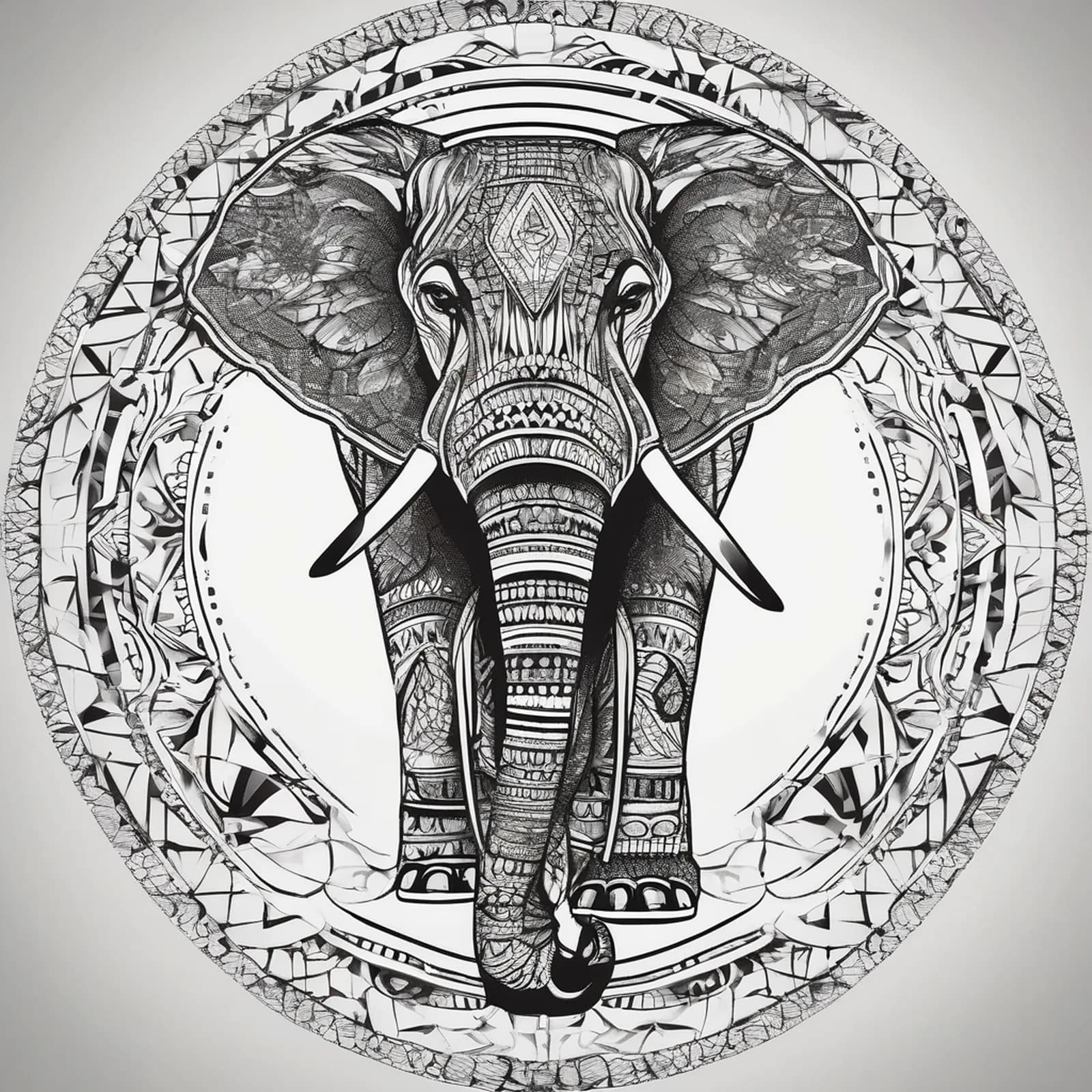 Compass And Elephant tattoo design, alternative version 3
