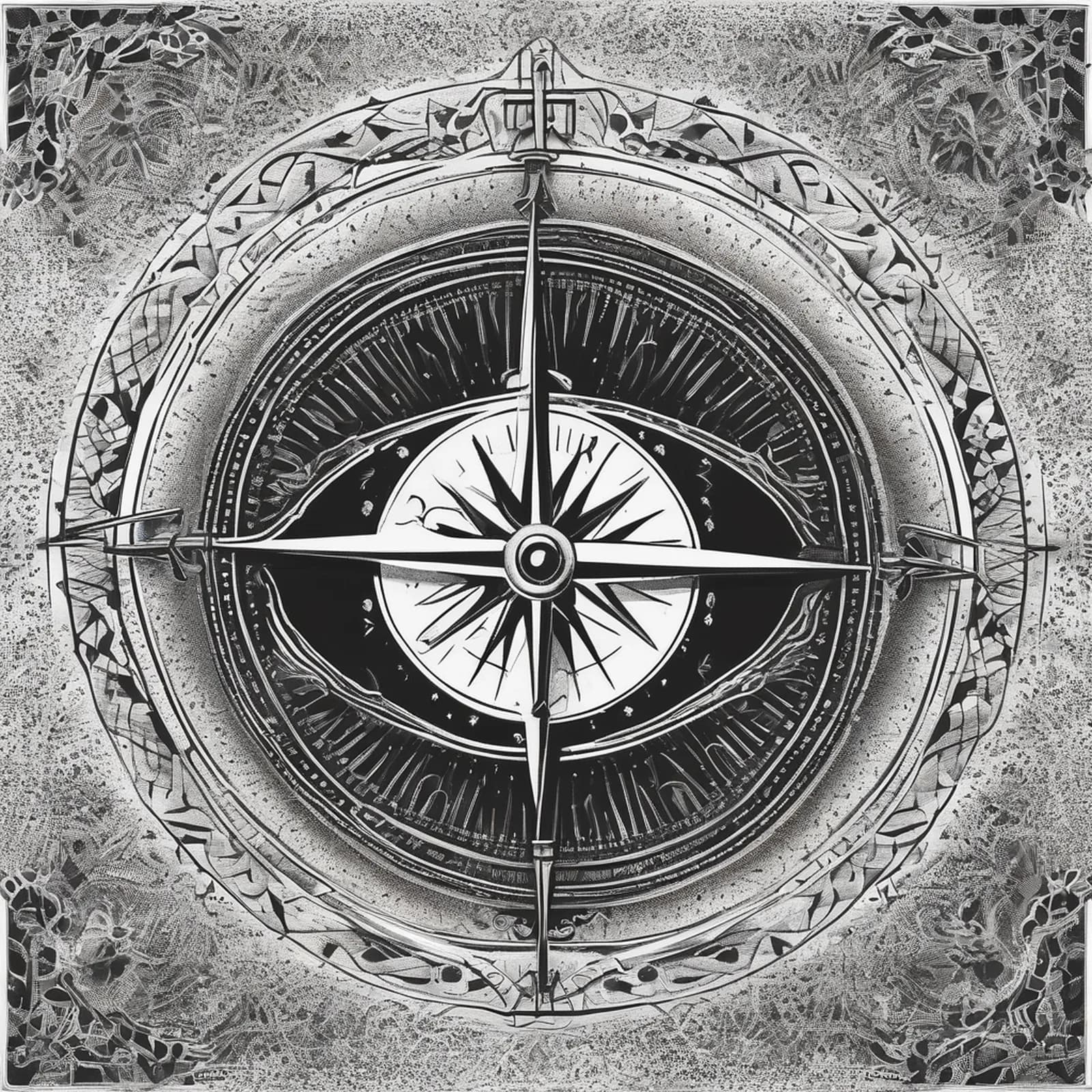 Compass And Eye tattoo design, alternative version 3