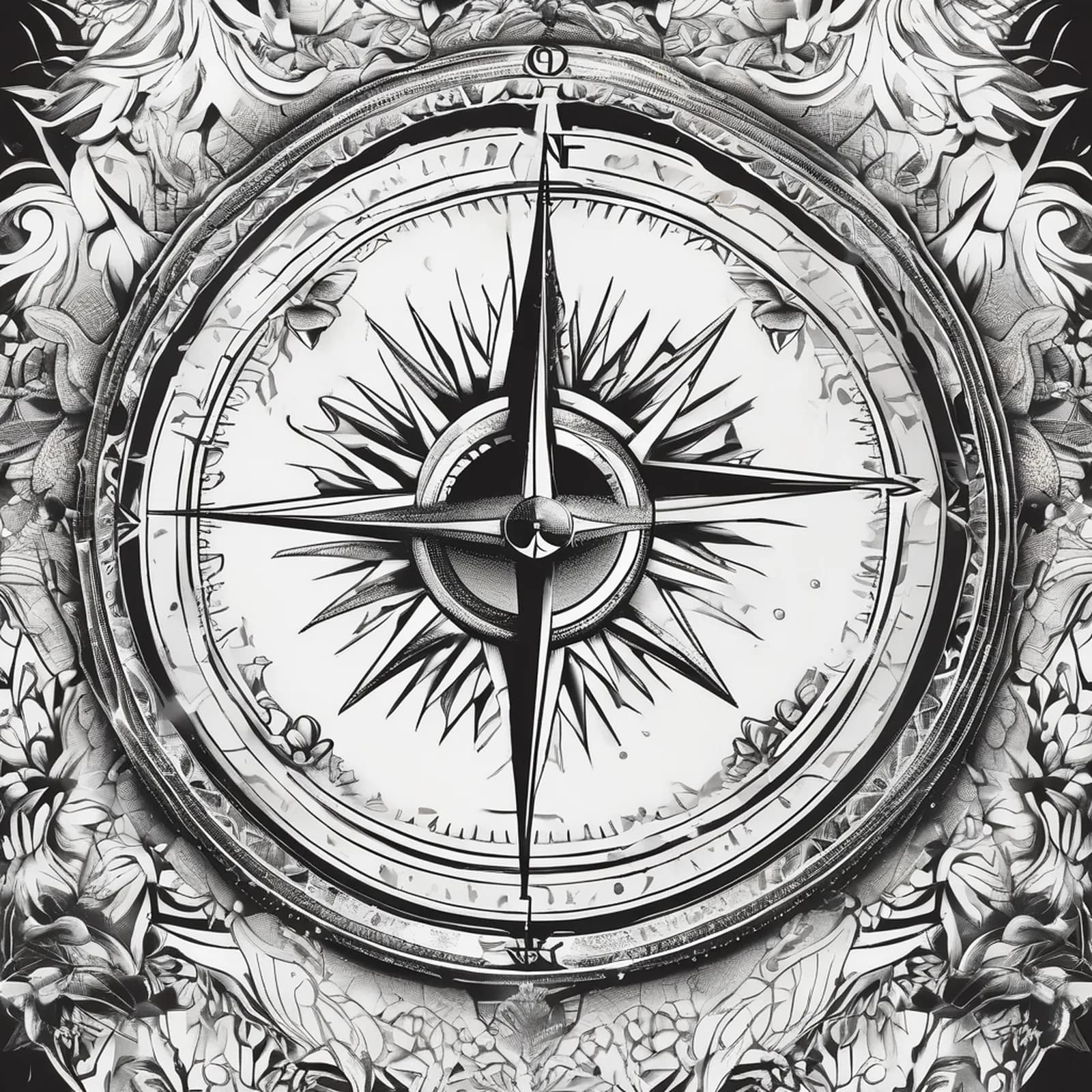 Compass And Eye tattoo design, alternative version 4