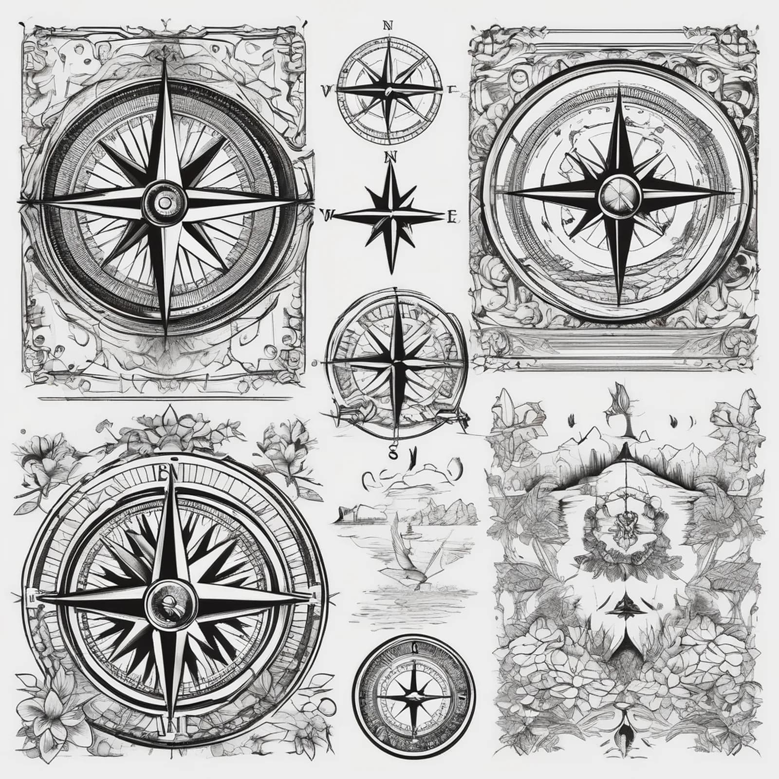 Compass And Family Silhouettes tattoo design