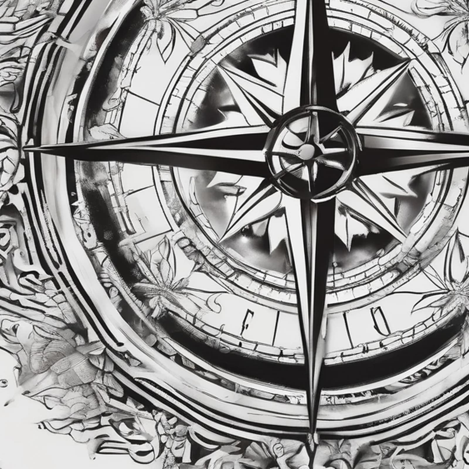 Compass And Four Seasons tattoo design, close-up detail