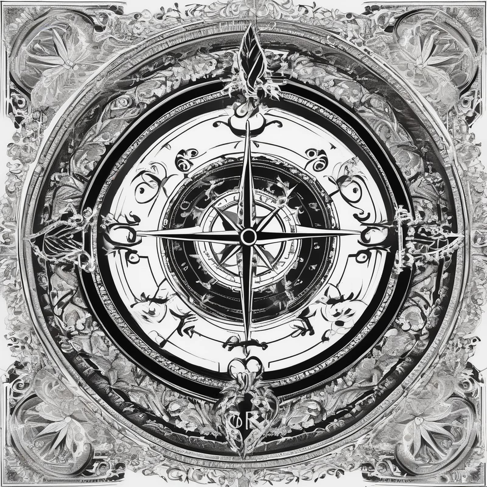 Compass And Four Seasons tattoo design, alternative version 2