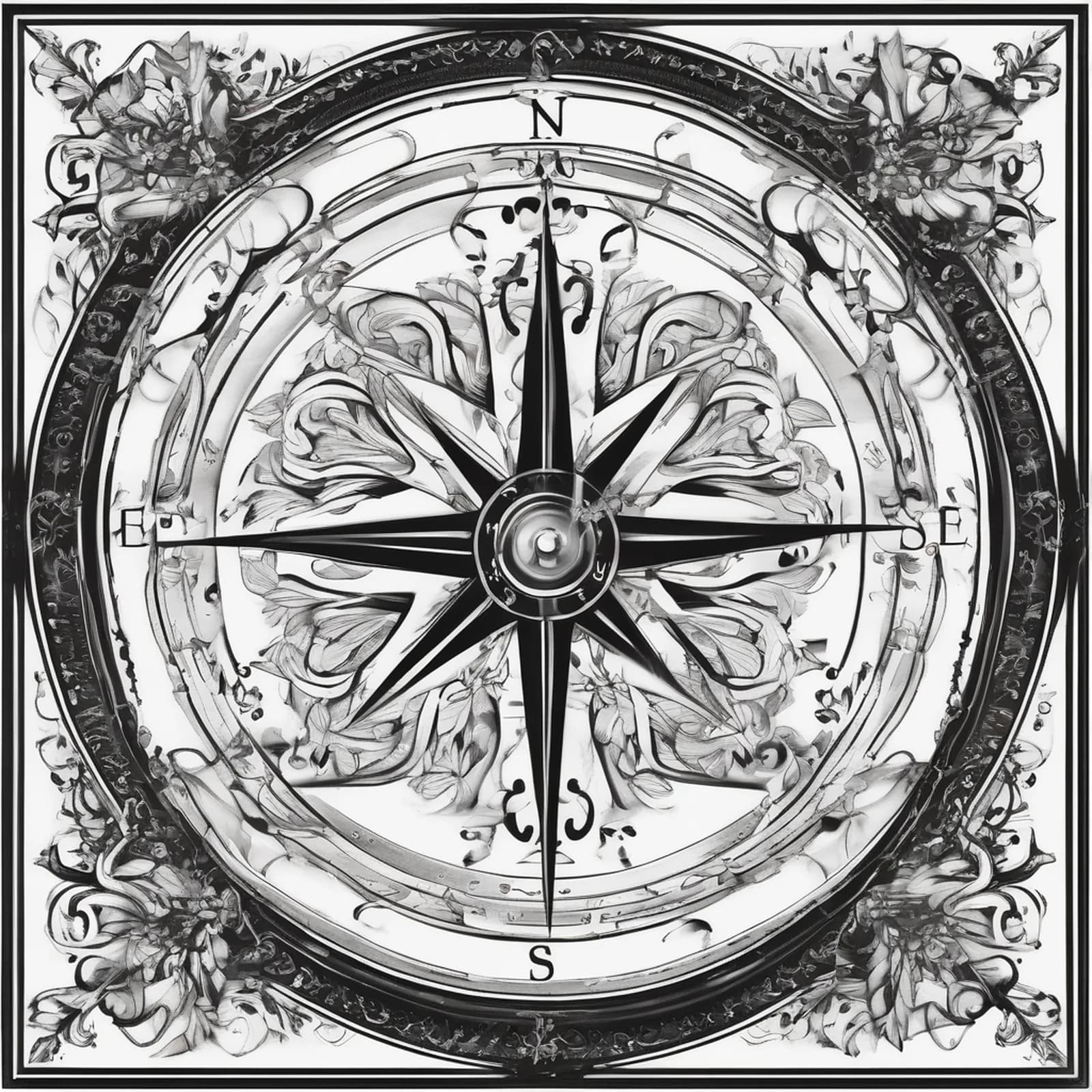 Compass And Four Seasons tattoo design, alternative version 4