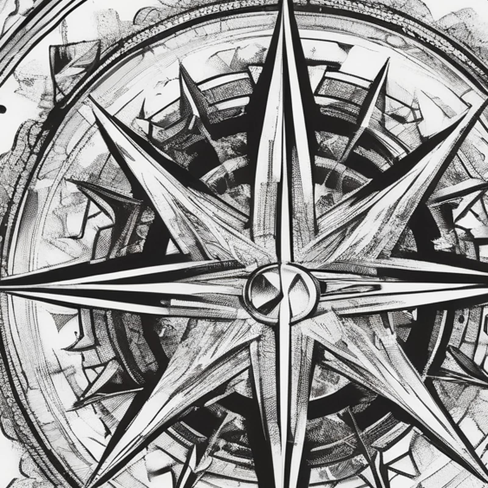 Compass And Galaxy tattoo design, close-up detail