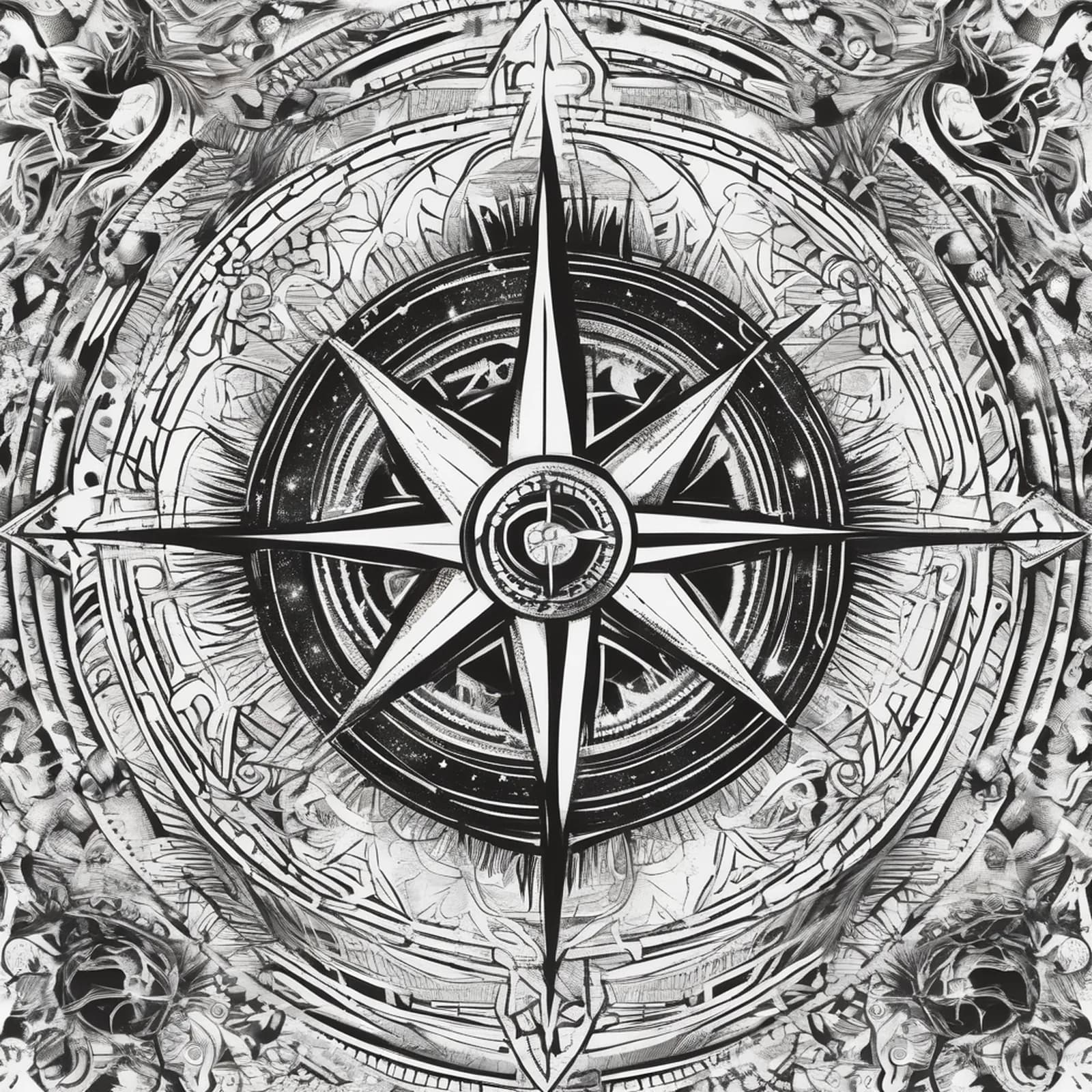 Compass And Galaxy tattoo design, alternative version 2