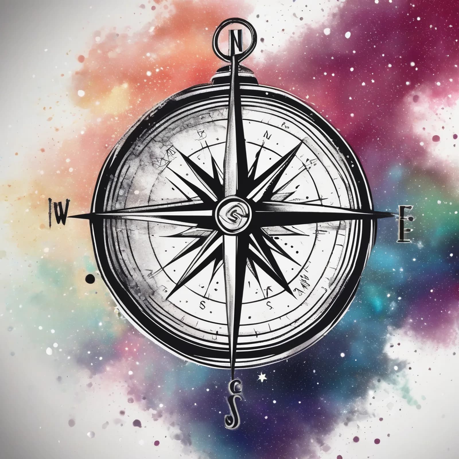 Compass And Galaxy tattoo design, alternative version 4