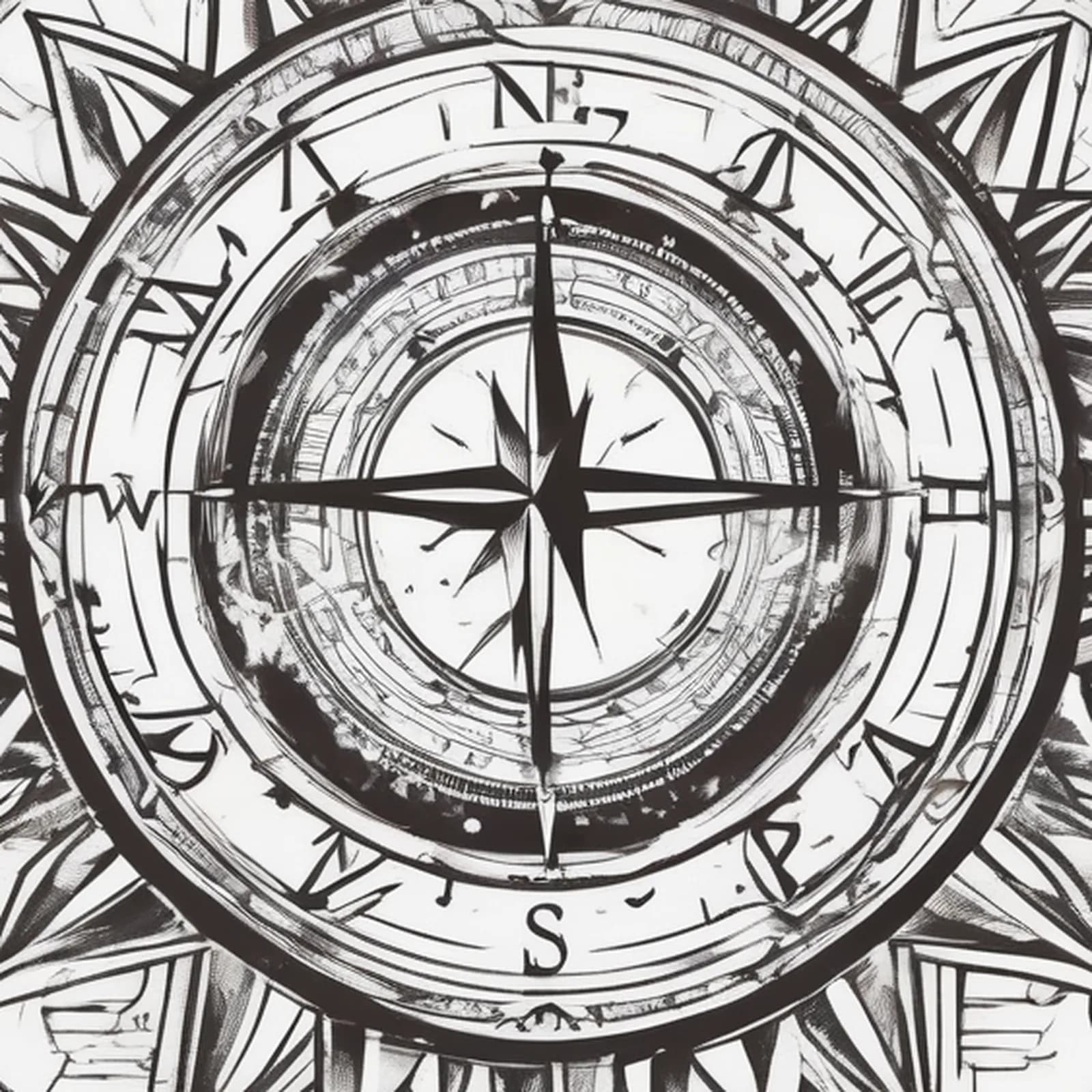 Compass And Heart tattoo design, close-up detail