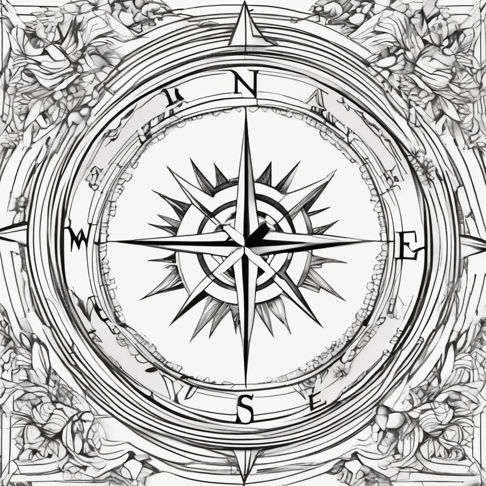 Compass And Heart tattoo design, alternative version 2