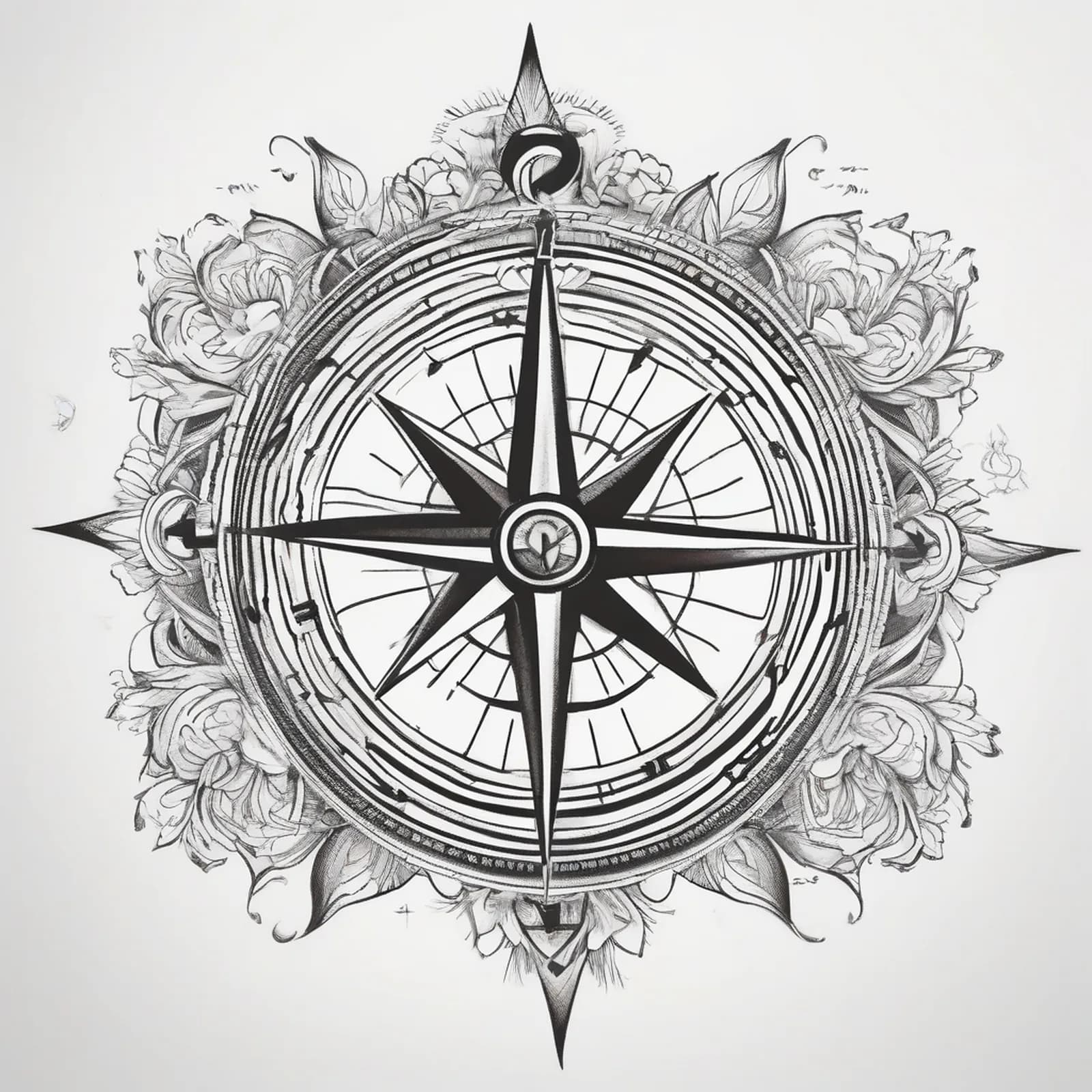 Compass And Heart tattoo design, alternative version 3