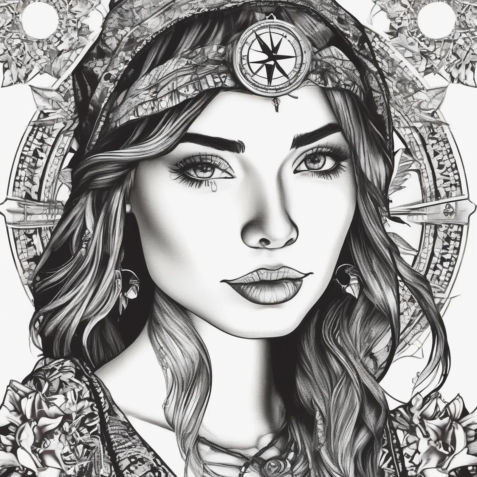 Compass And Hiking Backpack tattoo design, alternative version 2