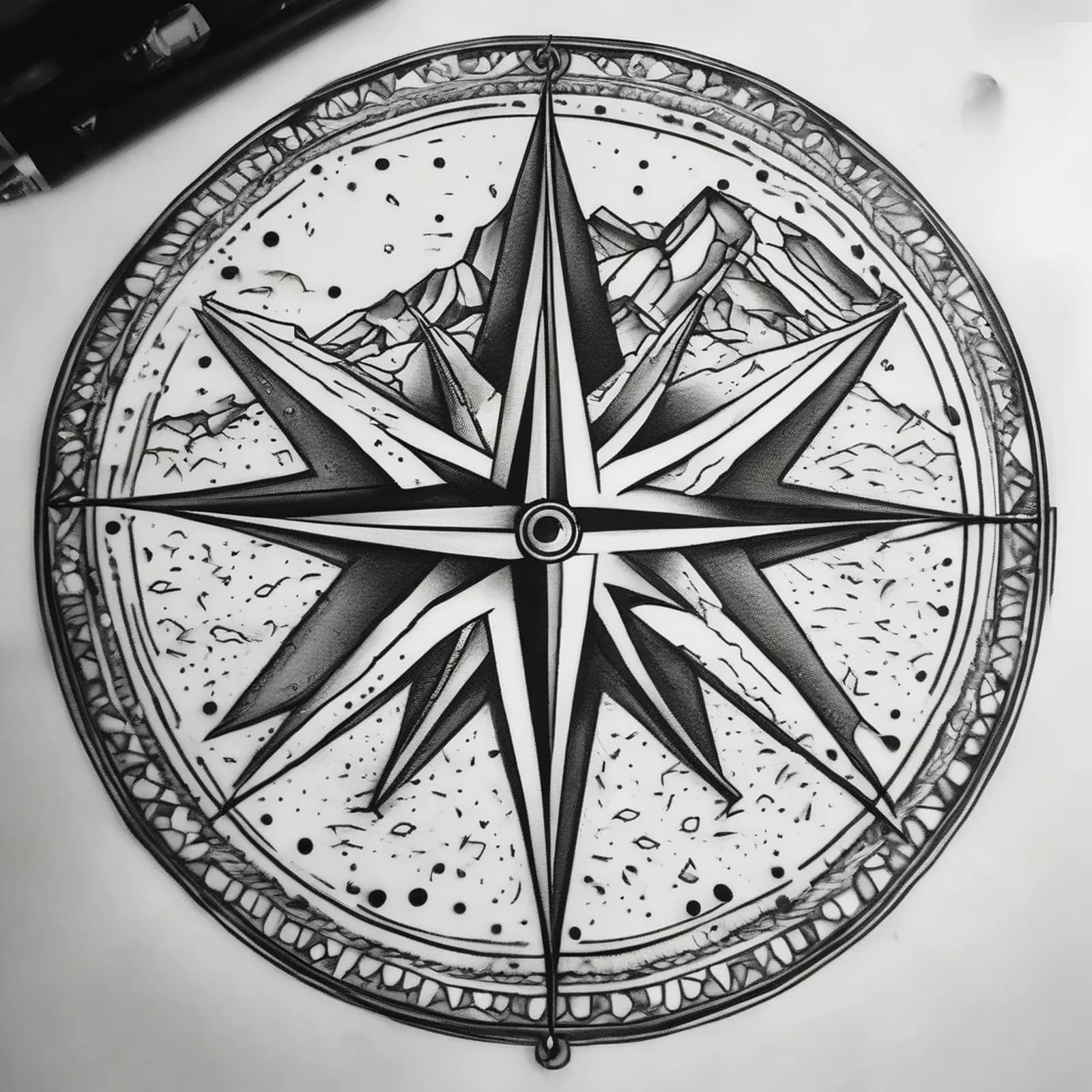 Compass And Hiking Backpack tattoo design, alternative version 3