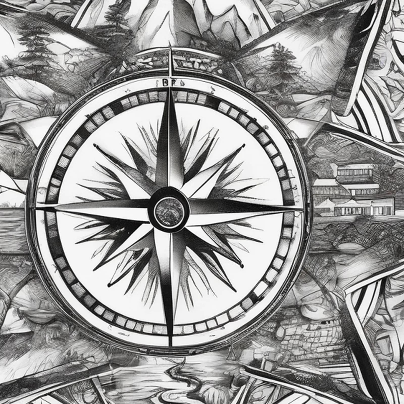 Compass And Home tattoo design, close-up detail