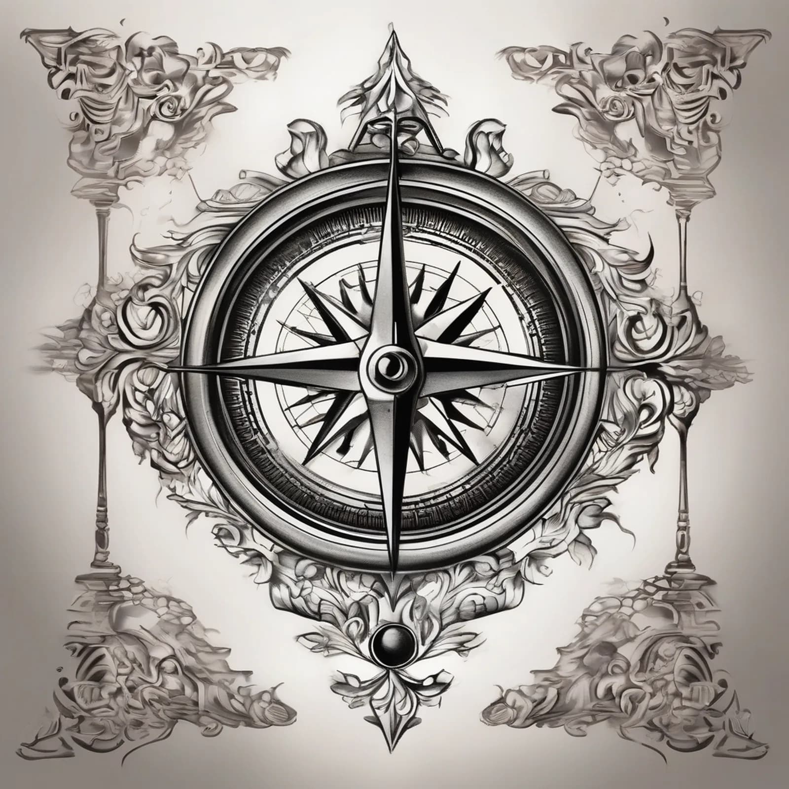 Compass And Hourglass tattoo design, alternative version 3