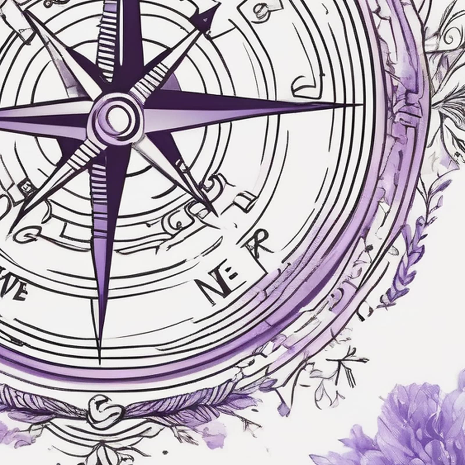 Compass And Lavender tattoo design, close-up detail