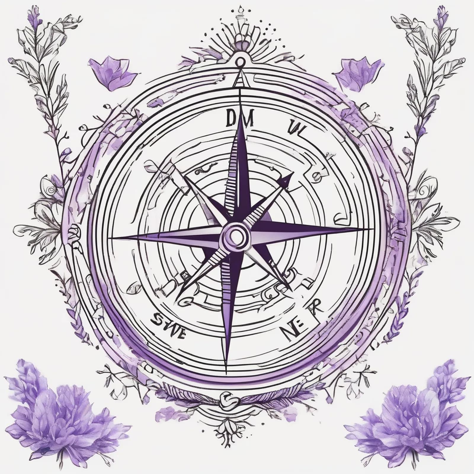 Compass And Lavender tattoo design