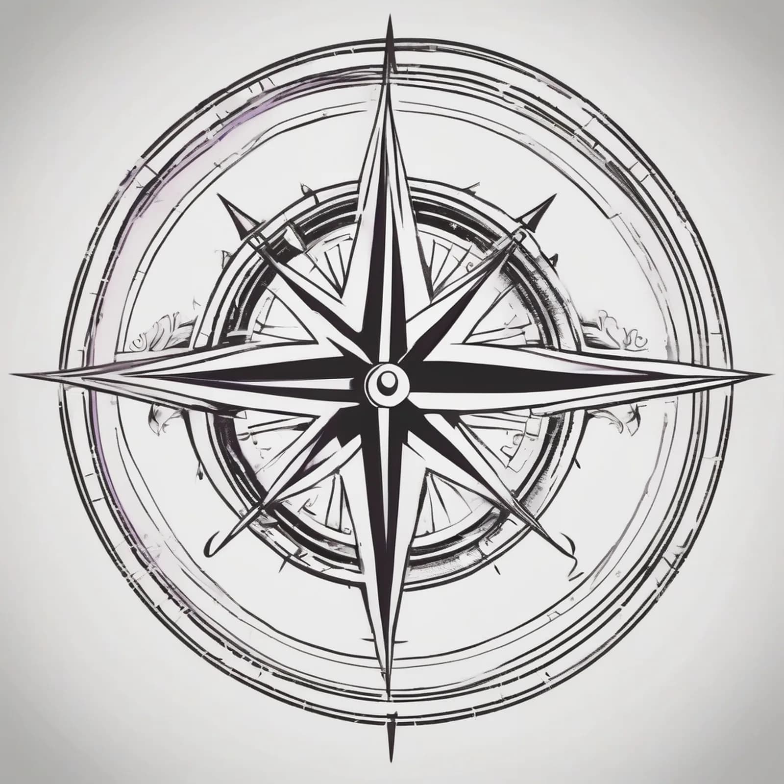 Compass And Lavender tattoo design, alternative version 4
