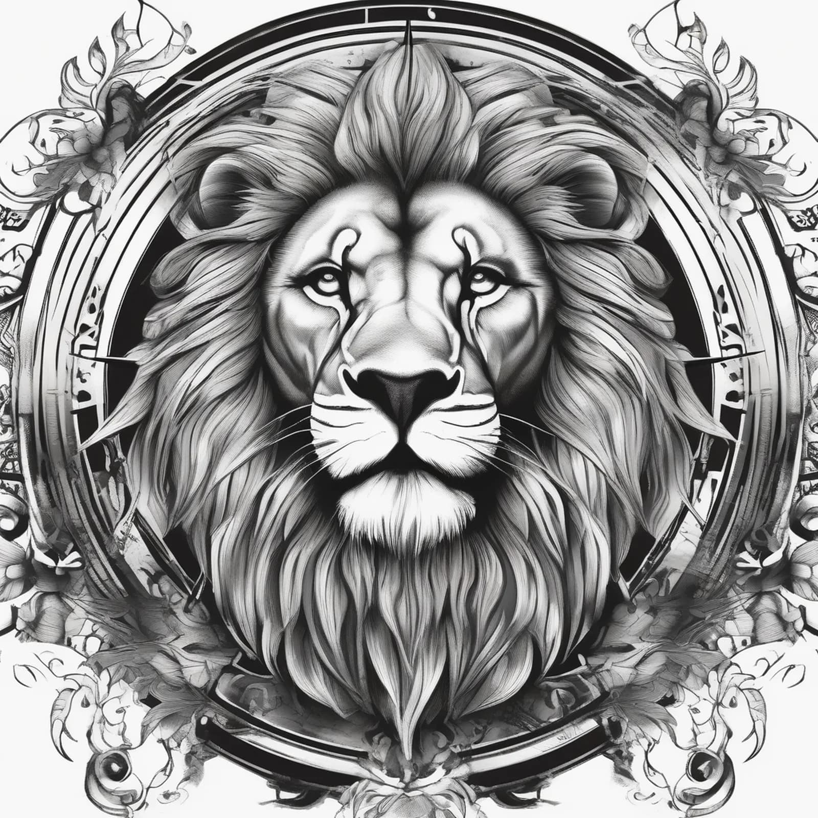 Compass And Lion tattoo design, alternative version 2