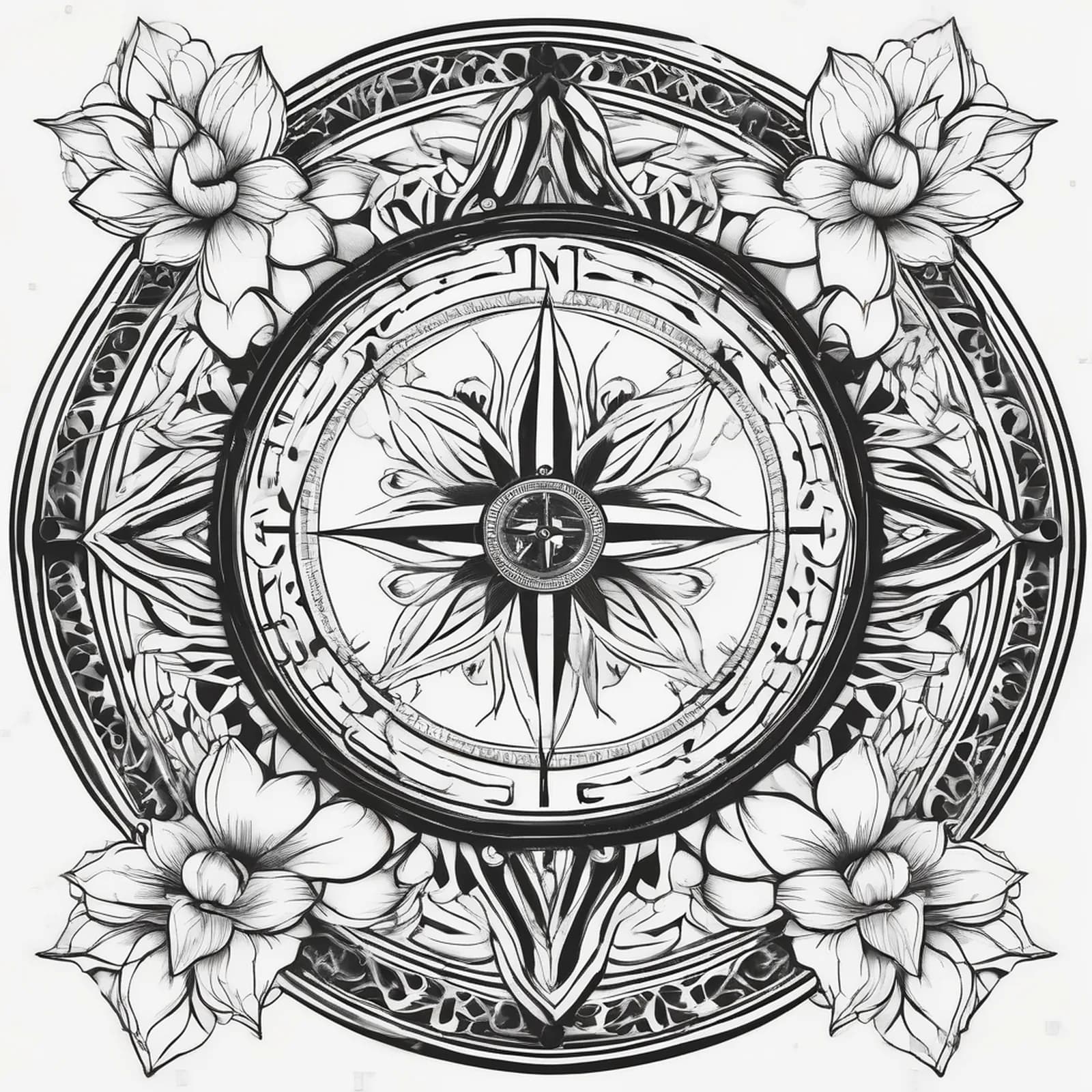Compass And Lotus tattoo design