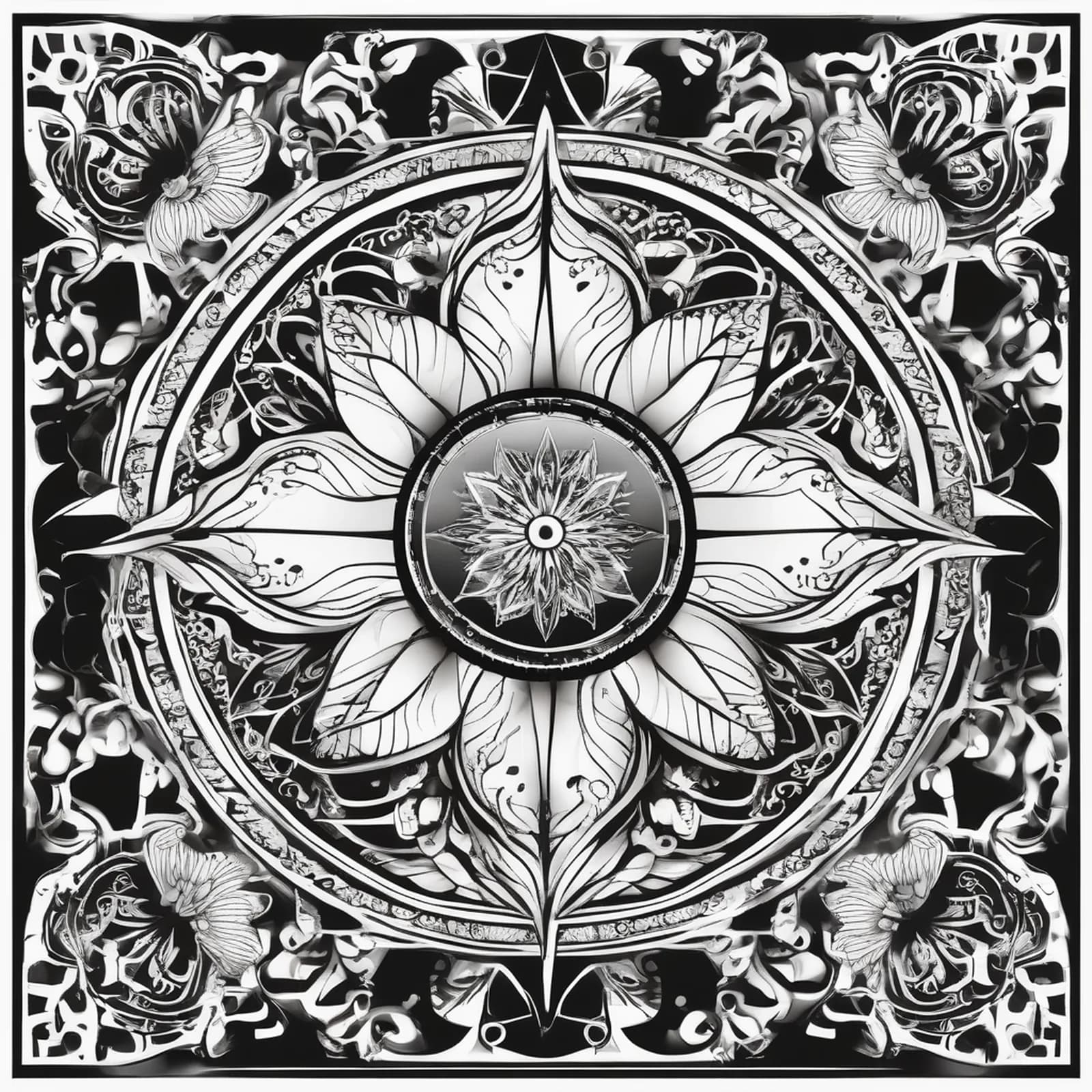 Compass And Lotus tattoo design, alternative version 4