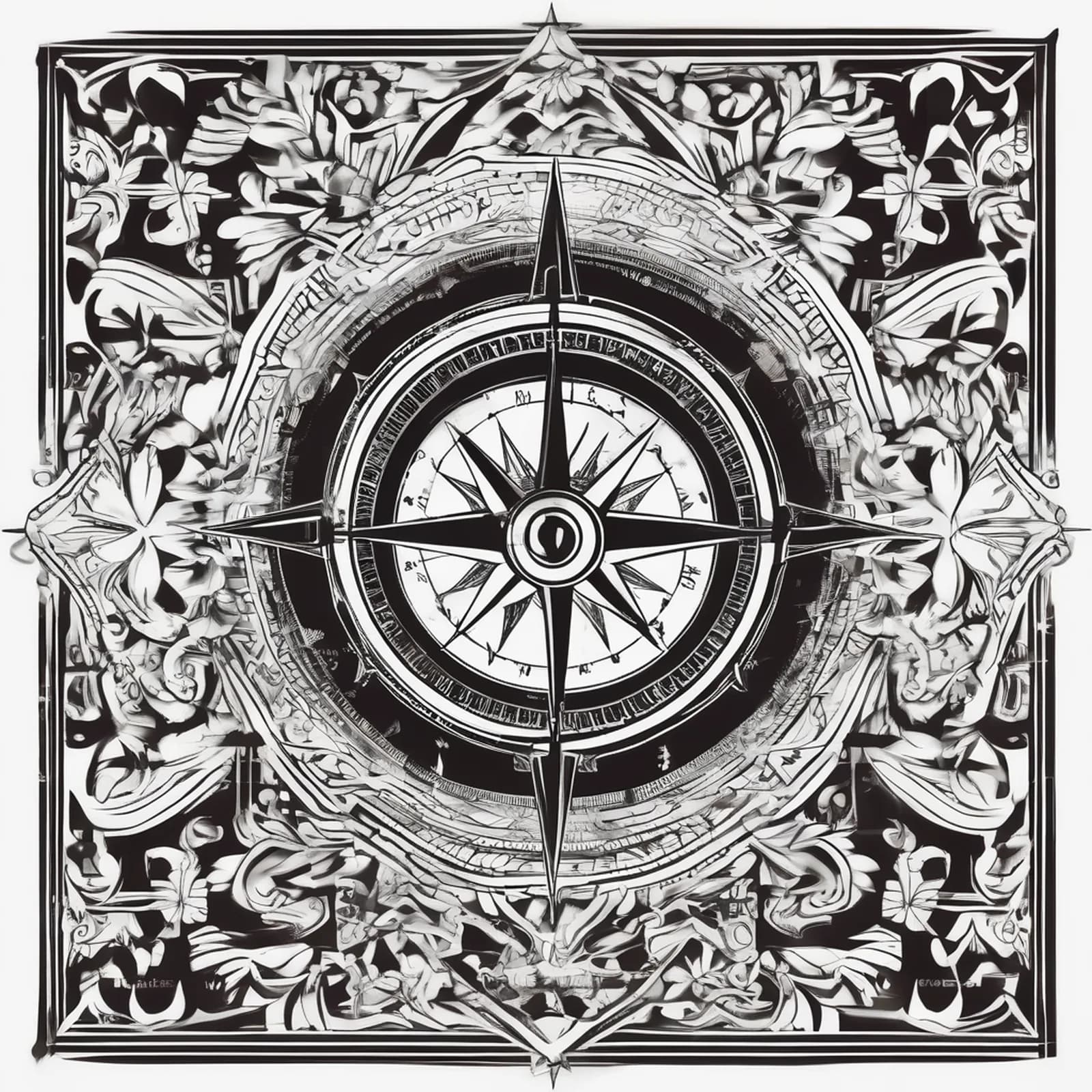 Compass And Motorcycle tattoo design, alternative version 4