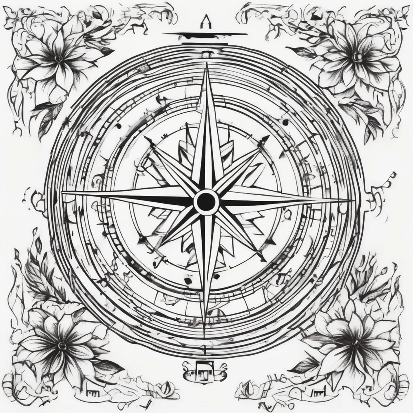 Compass And Music Notes tattoo design