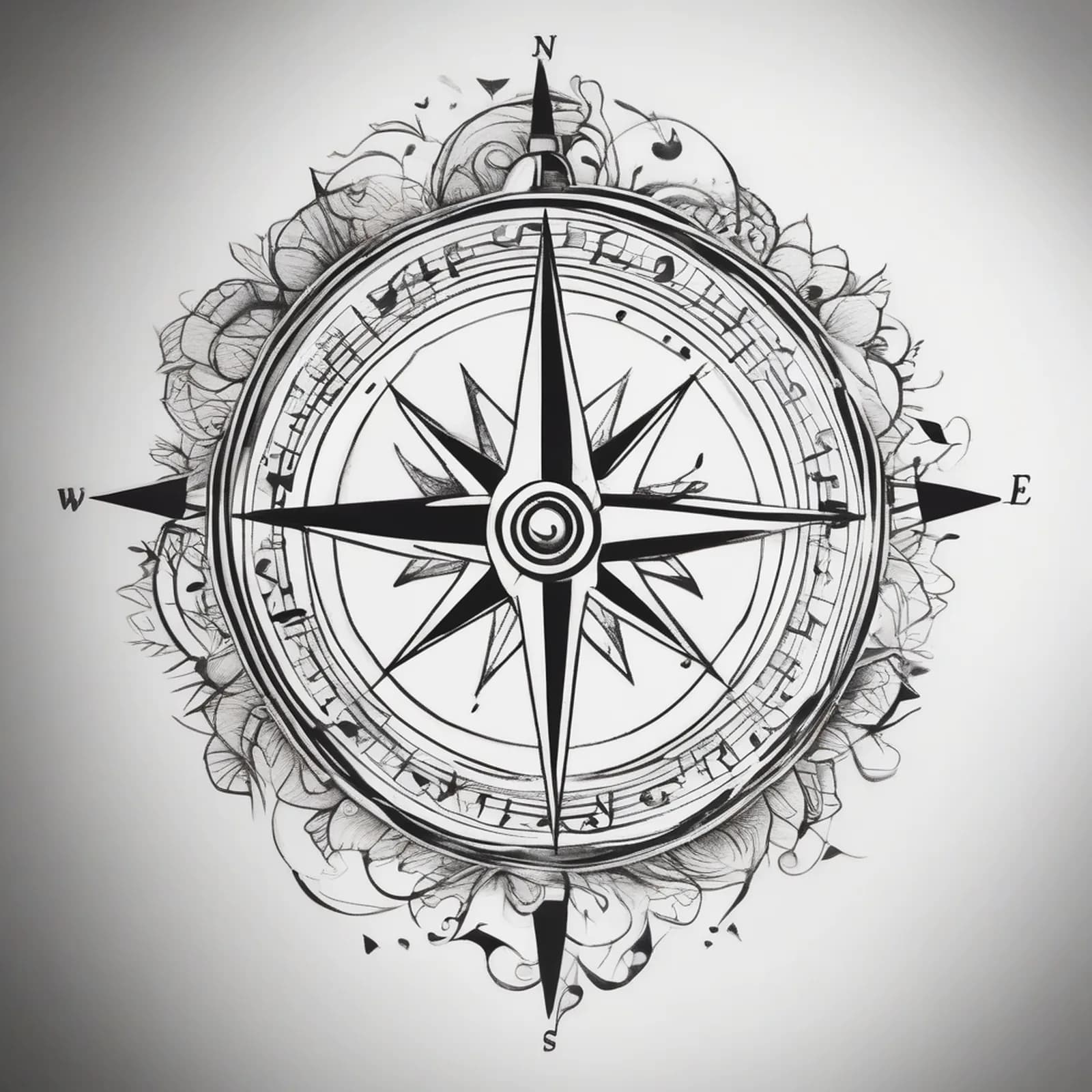 Compass And Music Notes tattoo design, alternative version 4