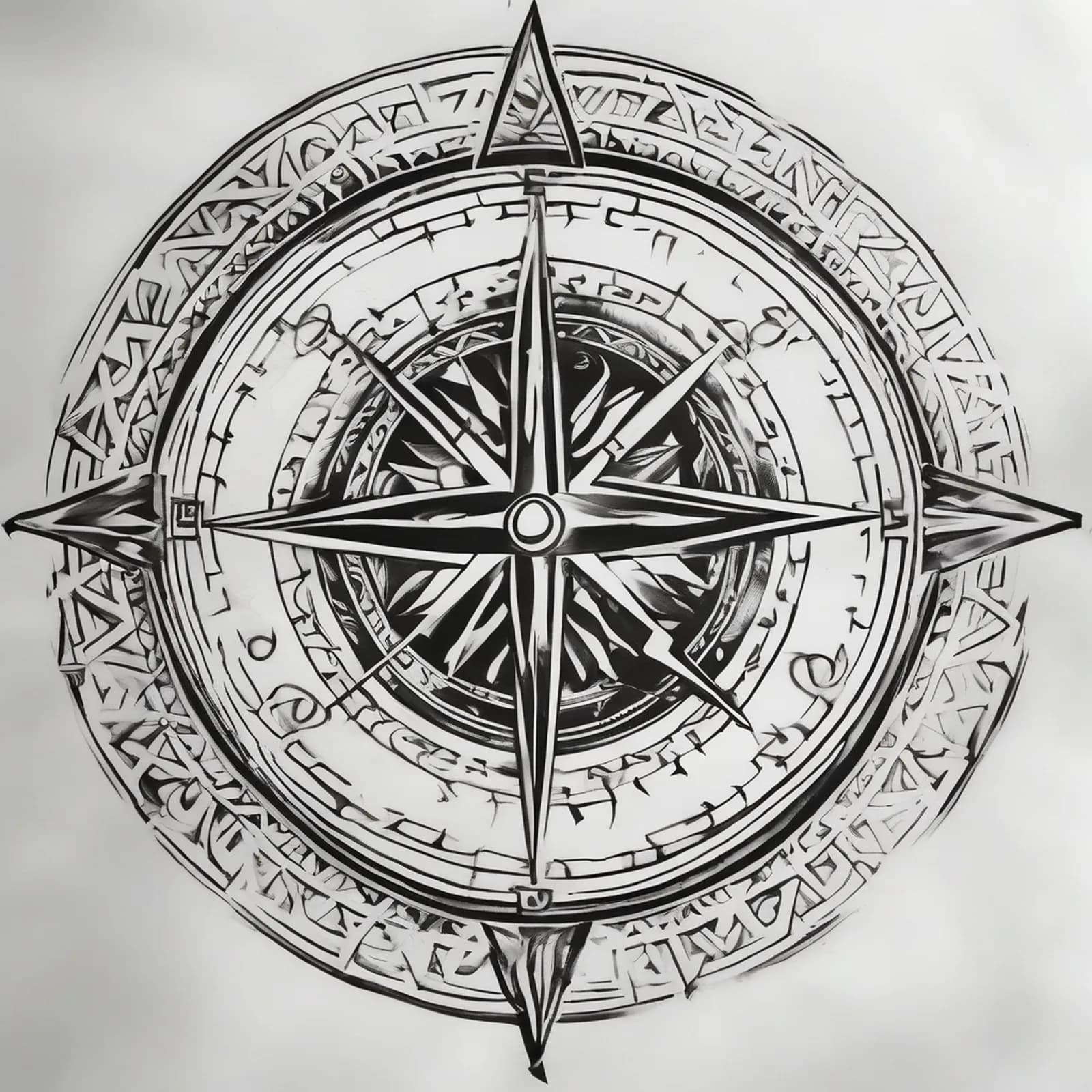 Compass And Norse Runes tattoo design, alternative version 2