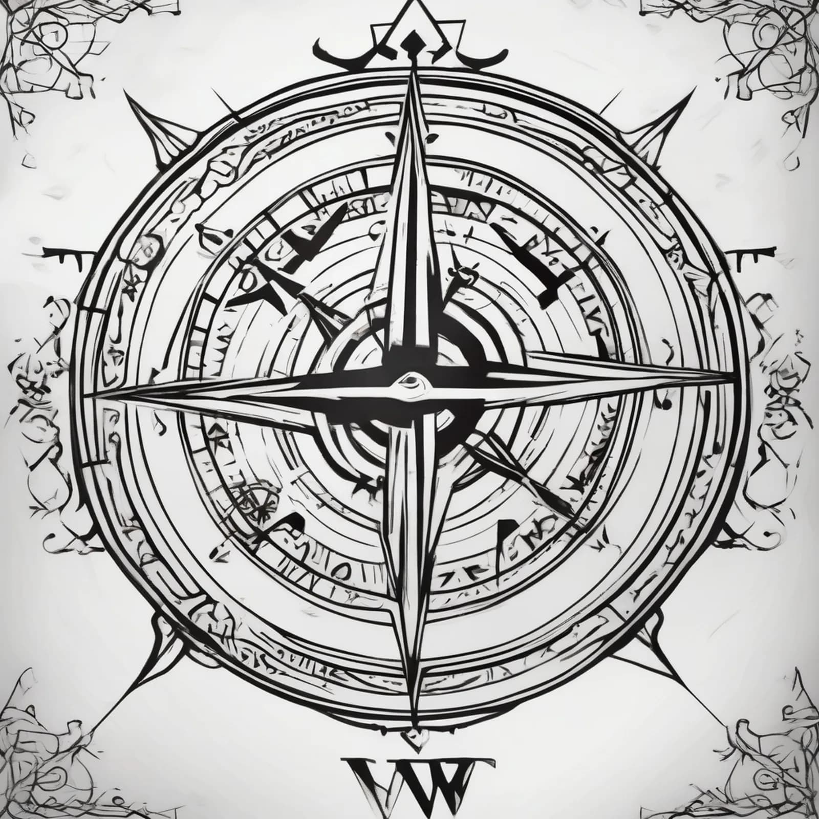 Compass And Norse Runes tattoo design, alternative version 3