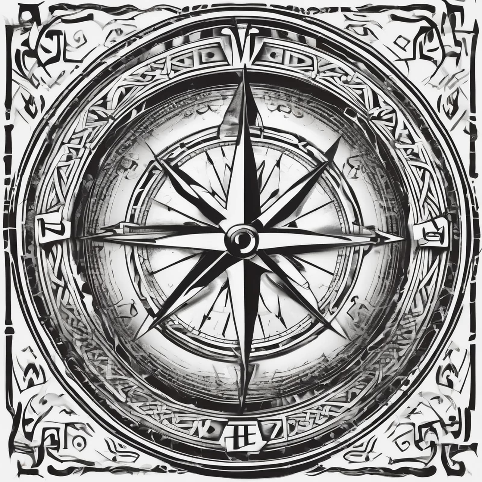 Compass And Norse Runes tattoo design, alternative version 4