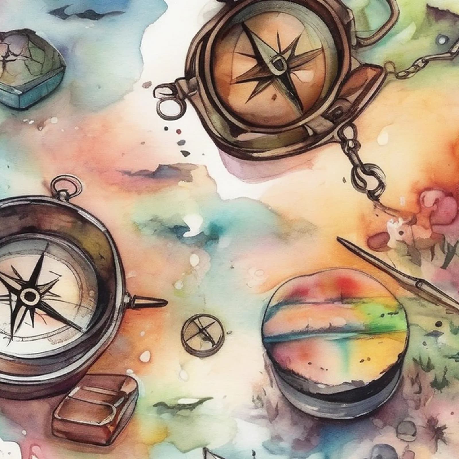 Compass And Northern Lights tattoo design, close-up detail