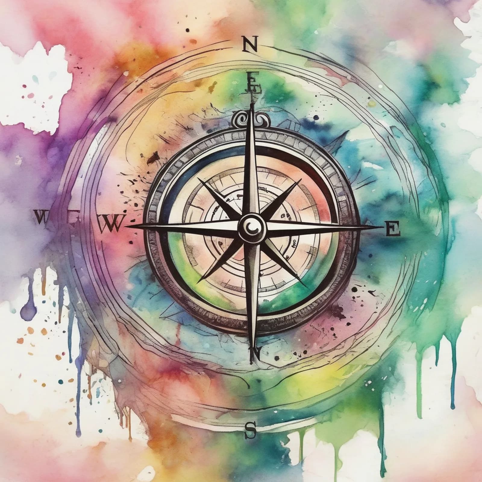 Compass And Northern Lights tattoo design, alternative version 3