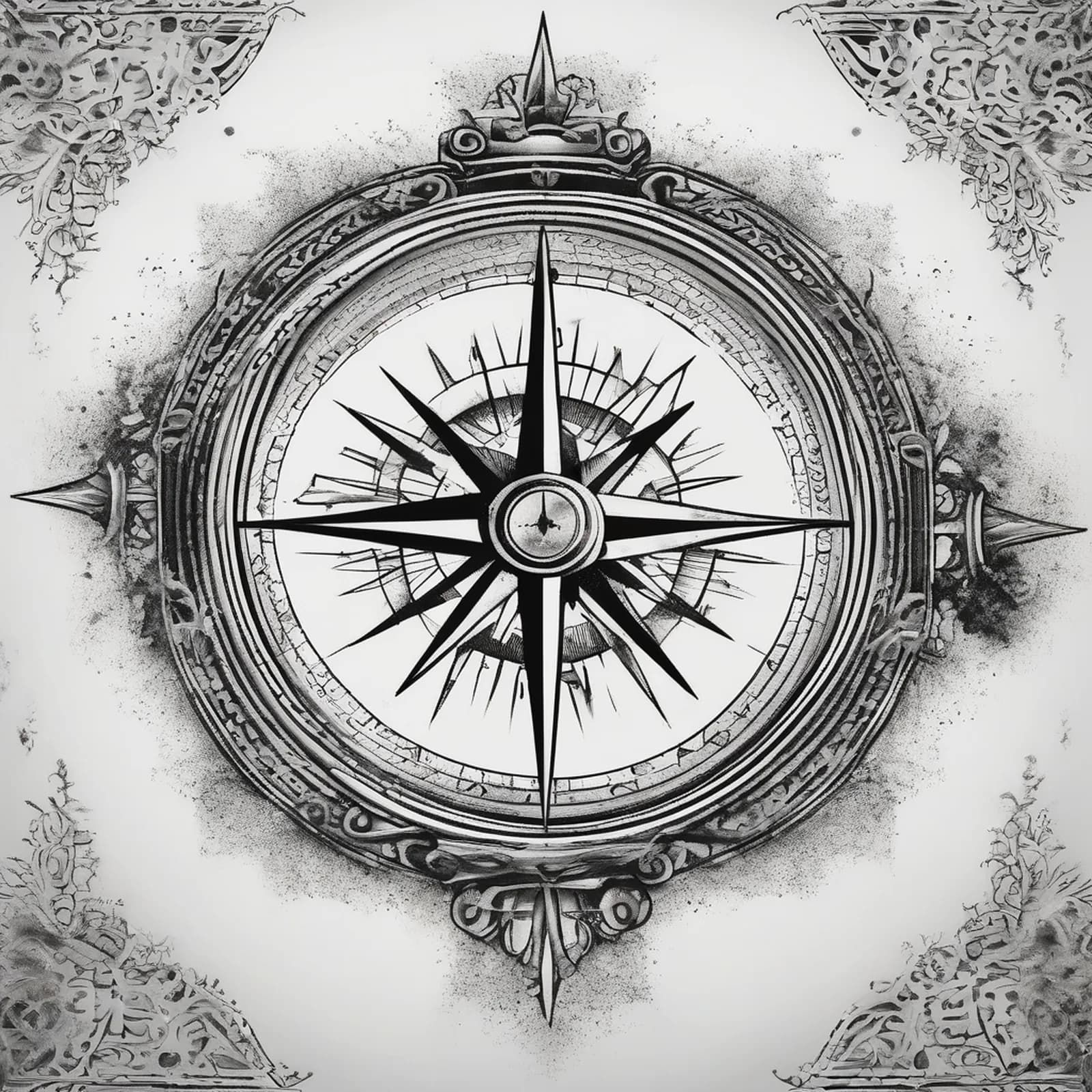 Compass And Open Book tattoo design, alternative version 2