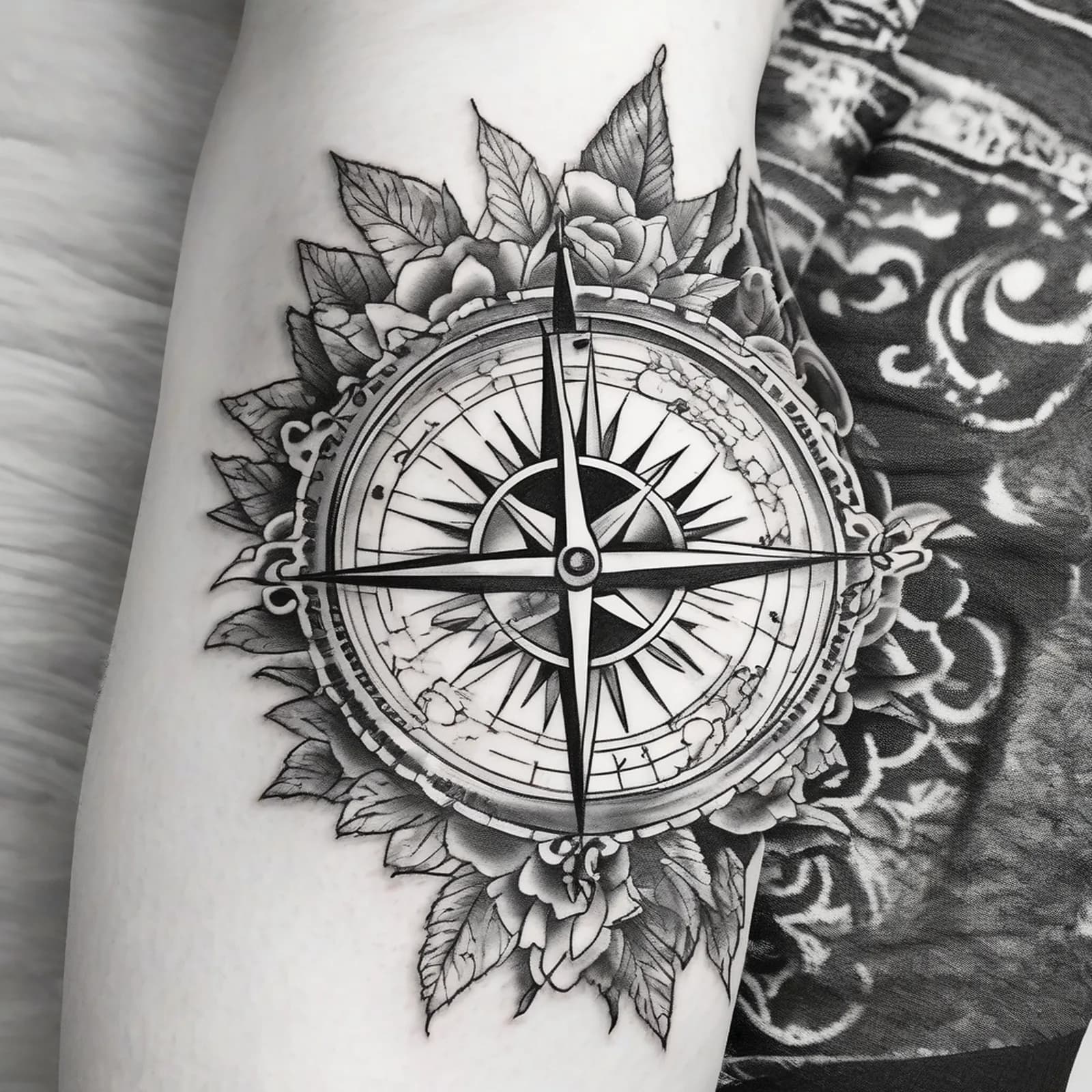 Compass And Open Book tattoo design, alternative version 3