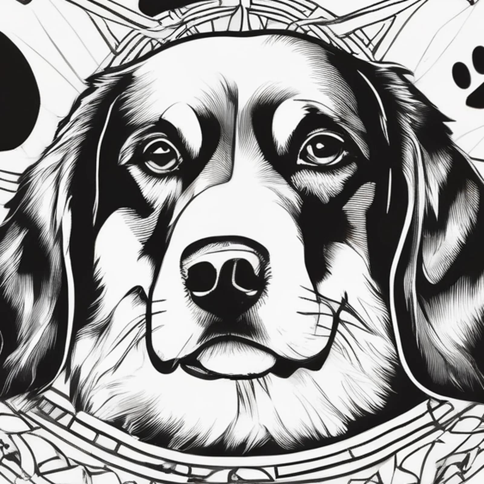 Compass And Paw Print tattoo design, close-up detail