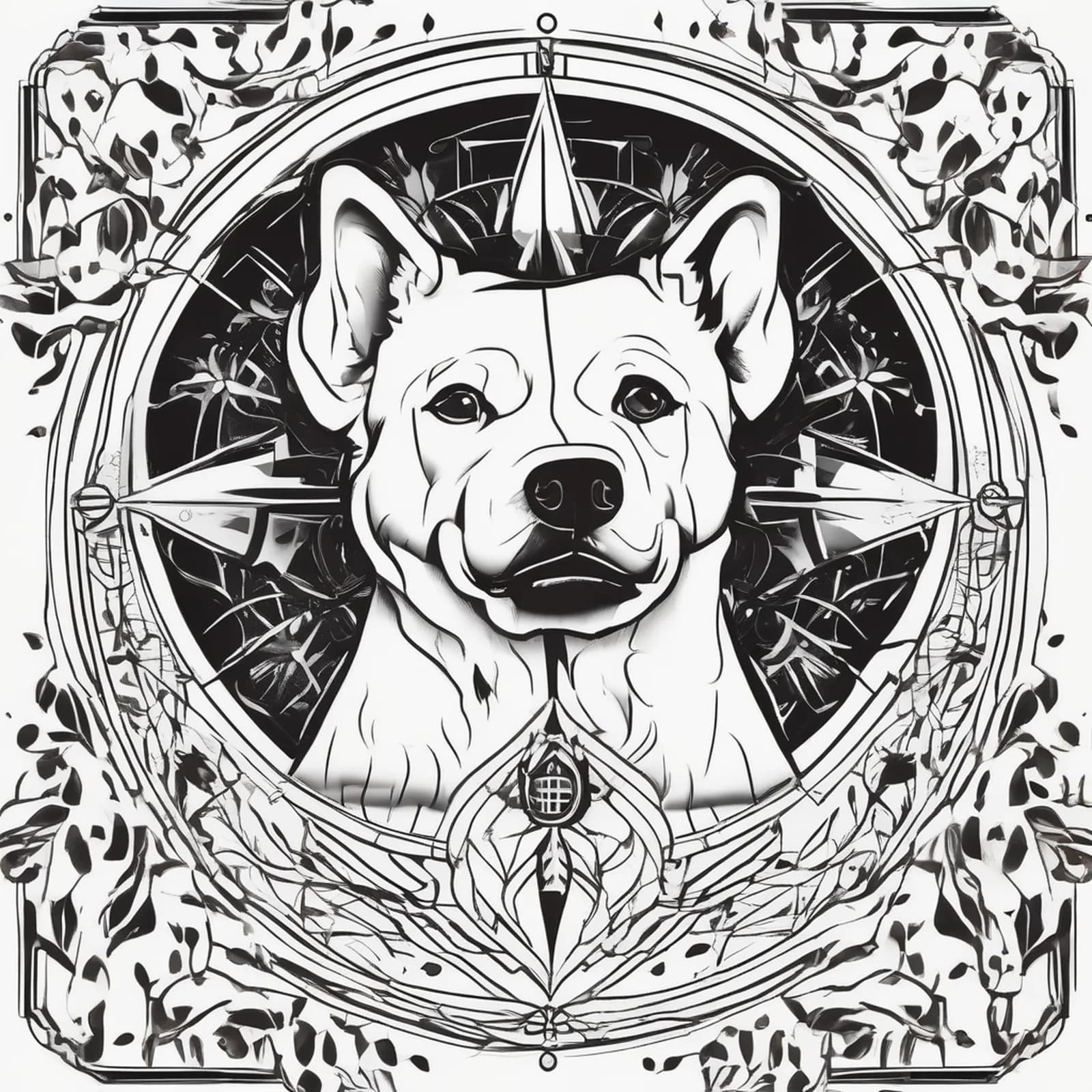 Compass And Paw Print tattoo design, alternative version 2