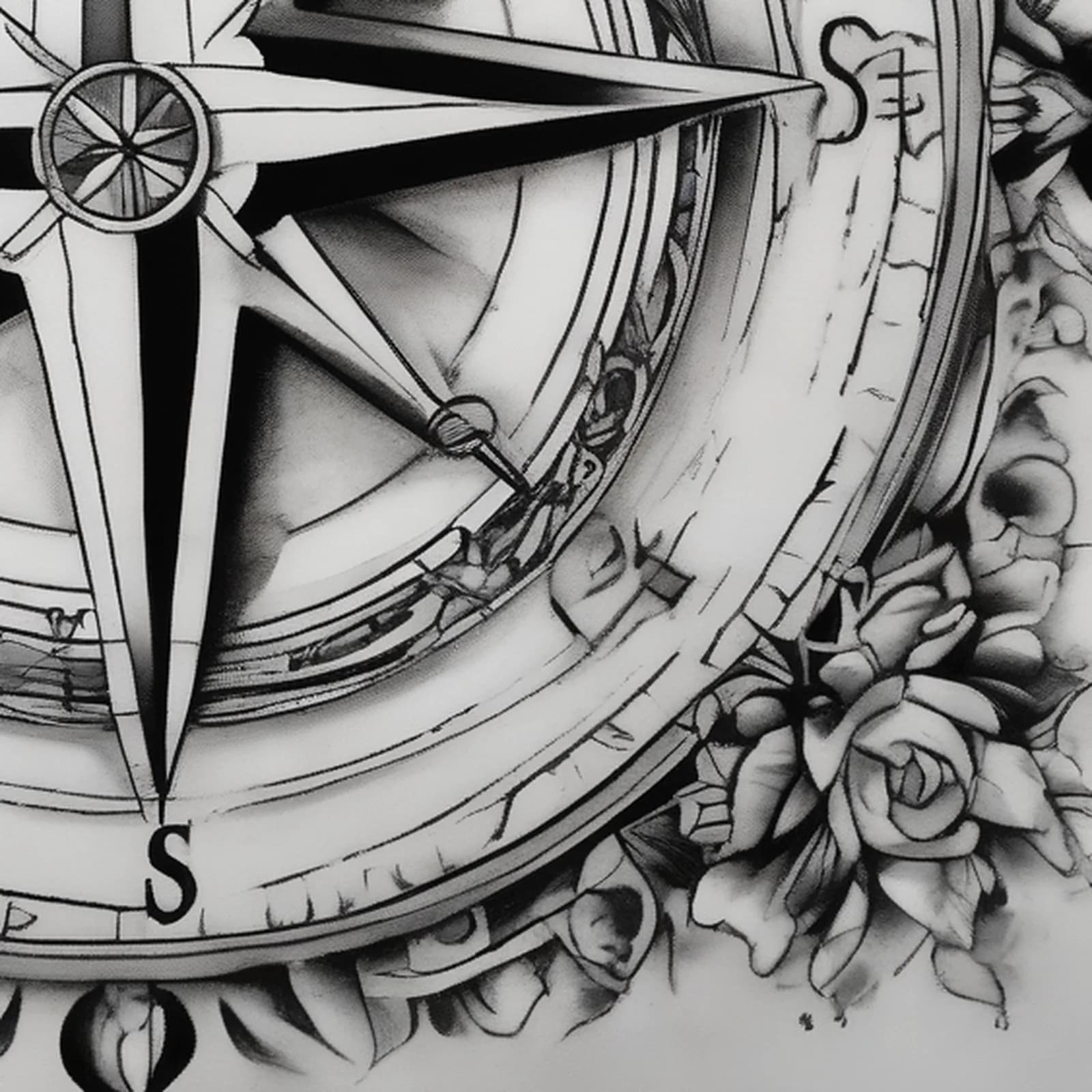Compass And Praying Hands tattoo design, close-up detail